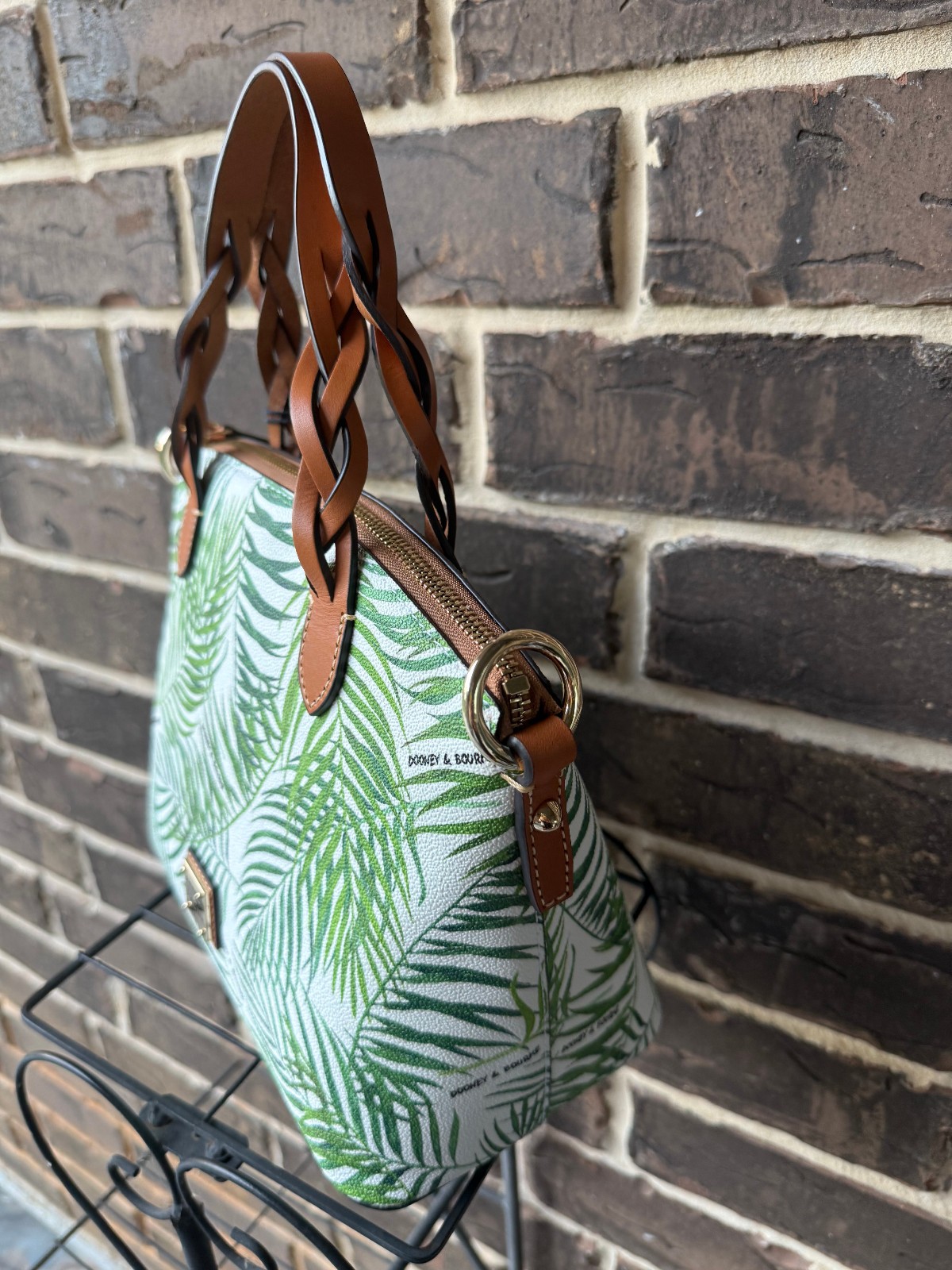 NWT DOONEY & BOURKE Siesta Key Small Celeste Palm Leaf Satchel White green