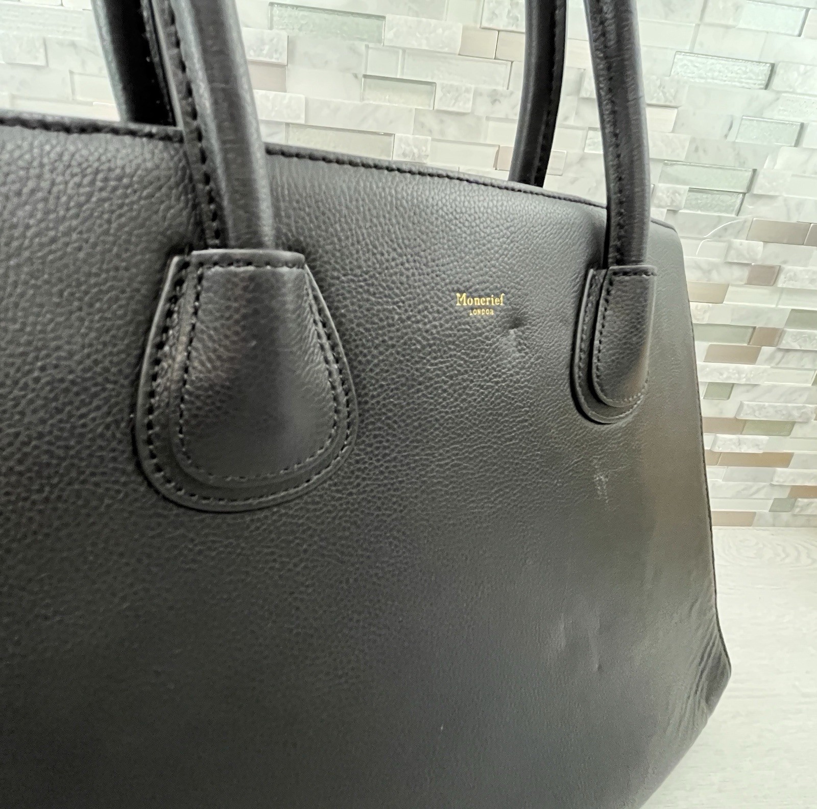 Moncrief London Victoria Black Italian Leather Purse Bag Tote Handbag