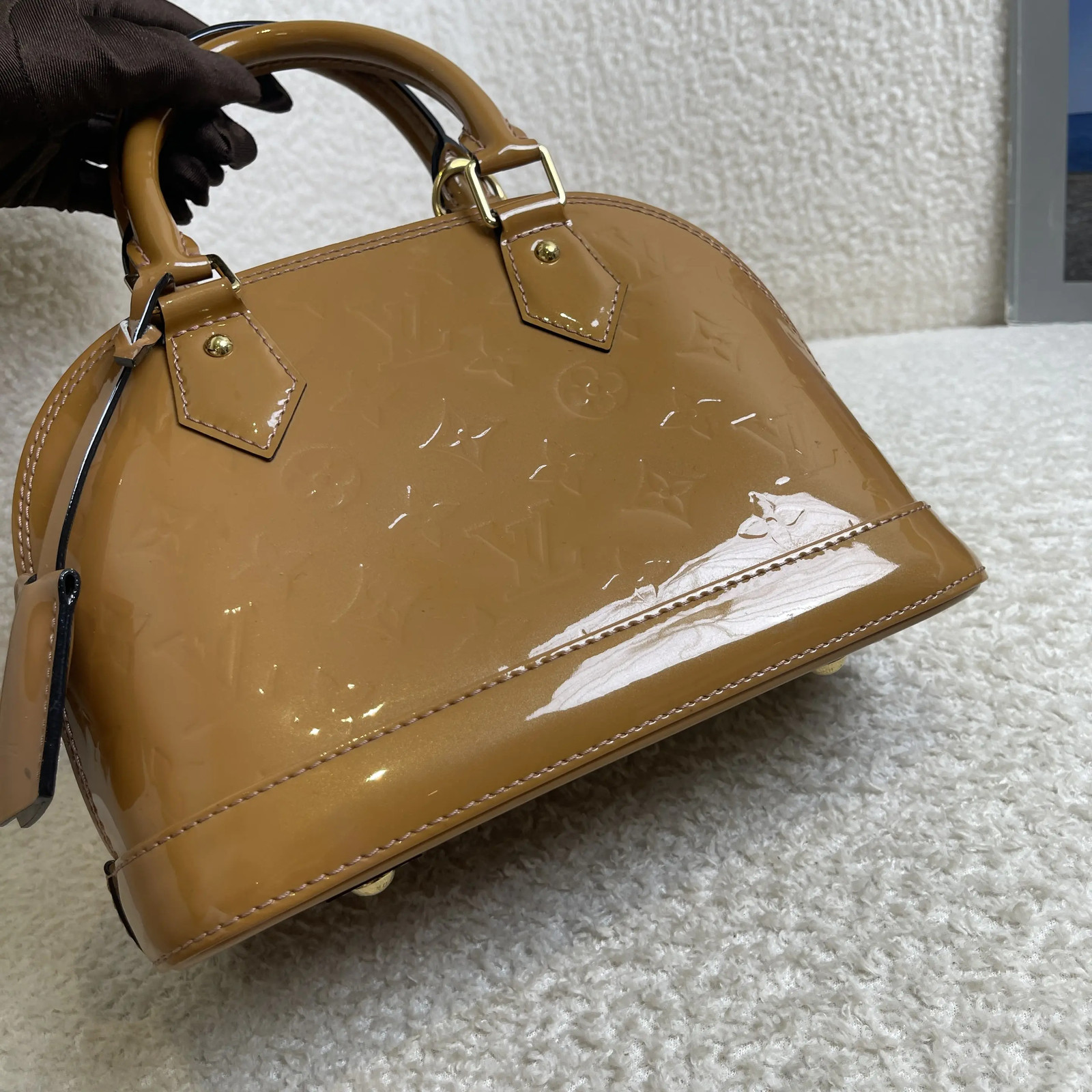 Louis Vuitton Alma BB Vernis Patent Leather Nude Crossbody Bag