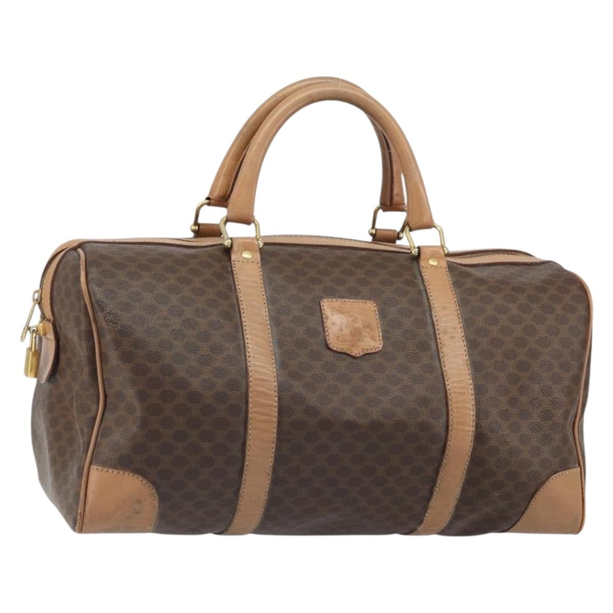 CELINE Macadam Canvas Boston Bag PVC Leather Brown Gold Auth 160040