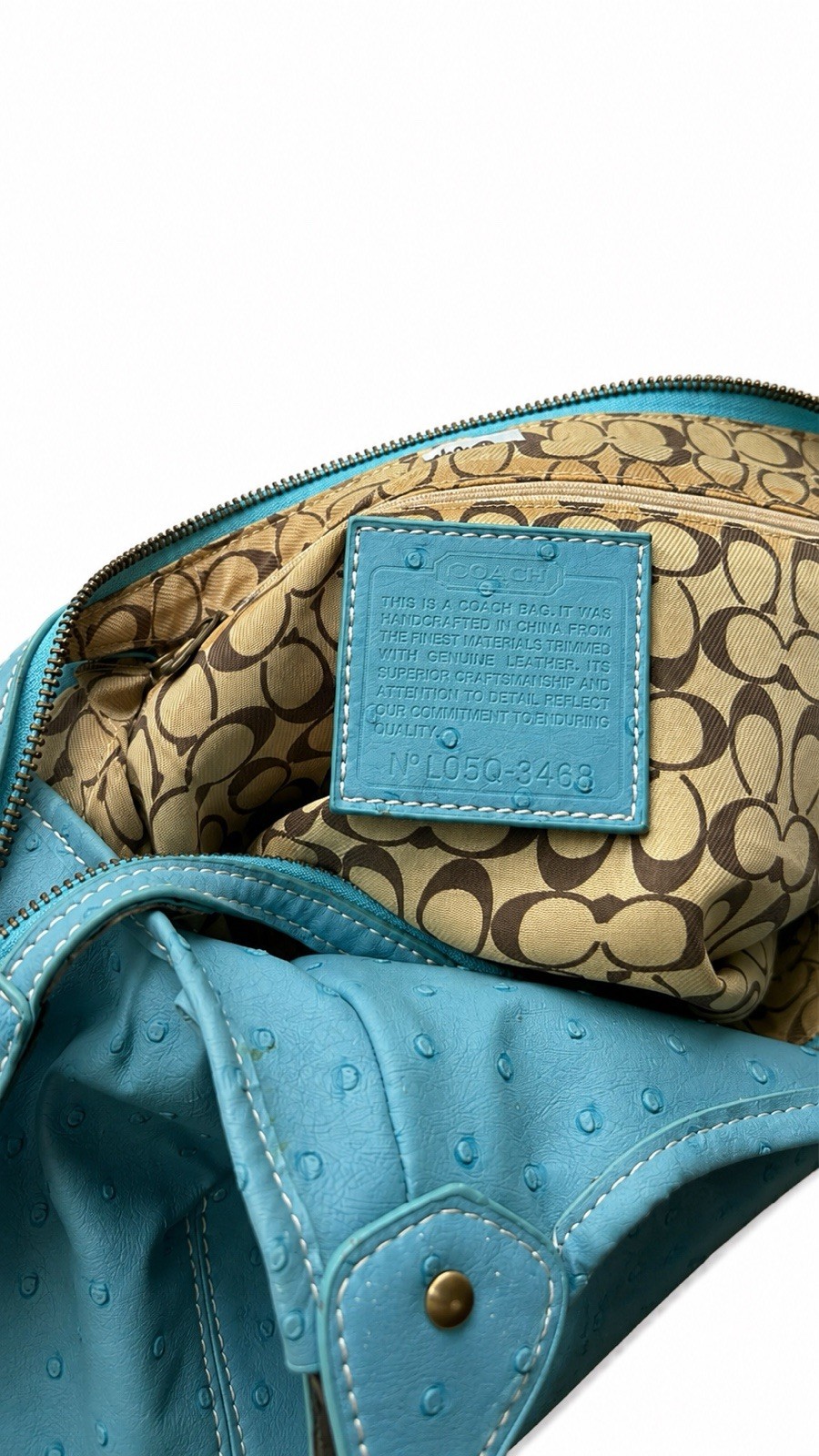 Coach Turquoise Ostrich Embossed Leather Hobo Shoulder Bag | Style 3468