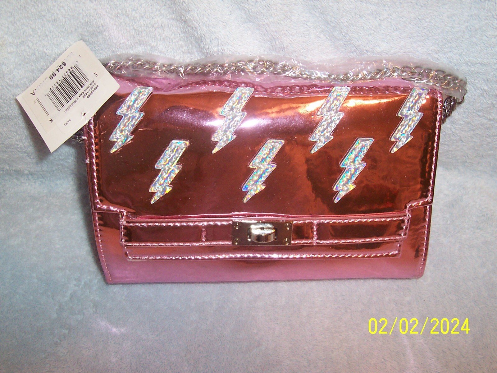 Olivia Miller Pink Iridescent Metallic Silver Lightning Bolt Purse Kids Adult