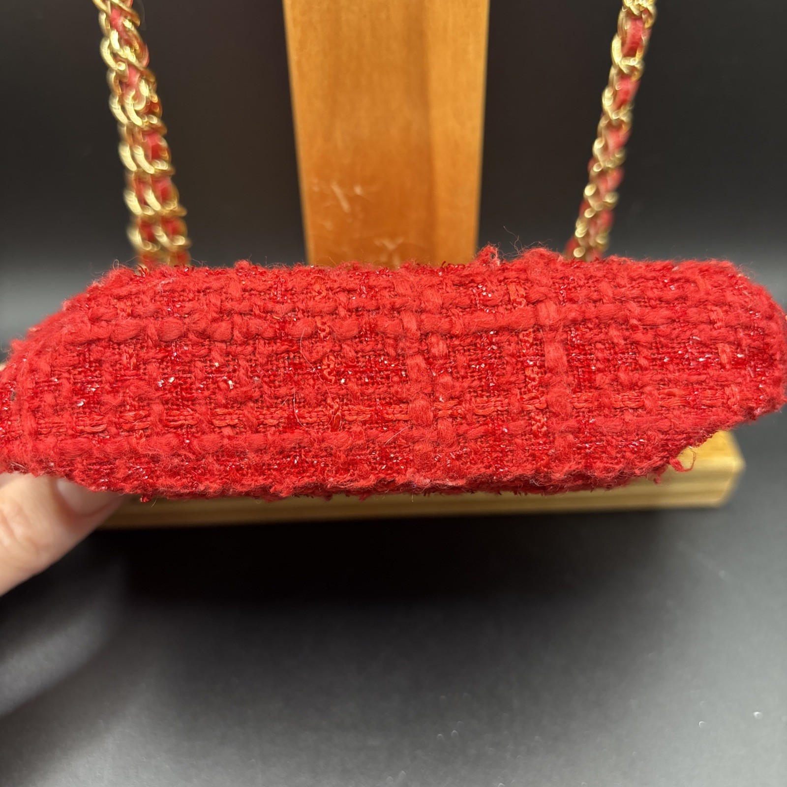 Red Tweed Quilted Flap Bag – Gold Chain Strap
