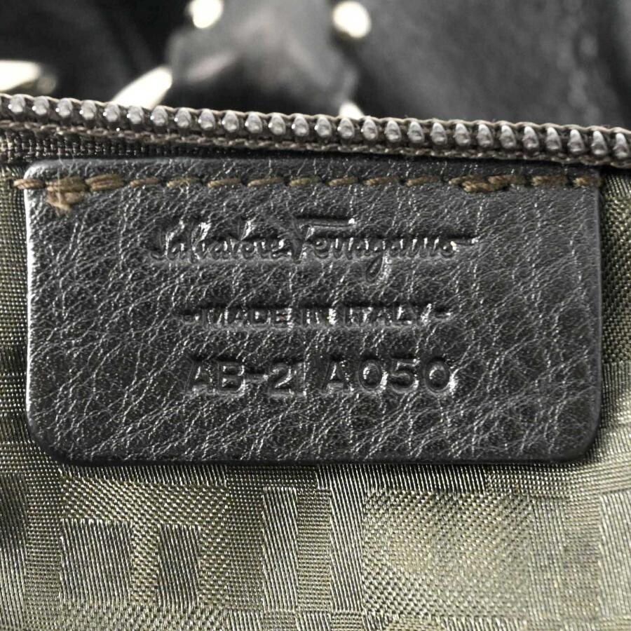 Salvatore Ferragamo Gancini Black Leather Turn Lock Handbag Silver Hardware