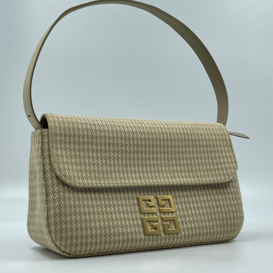 Givenchy One-Shoulder Bag Canvas Leather Beige Japan Near Mint 079758
