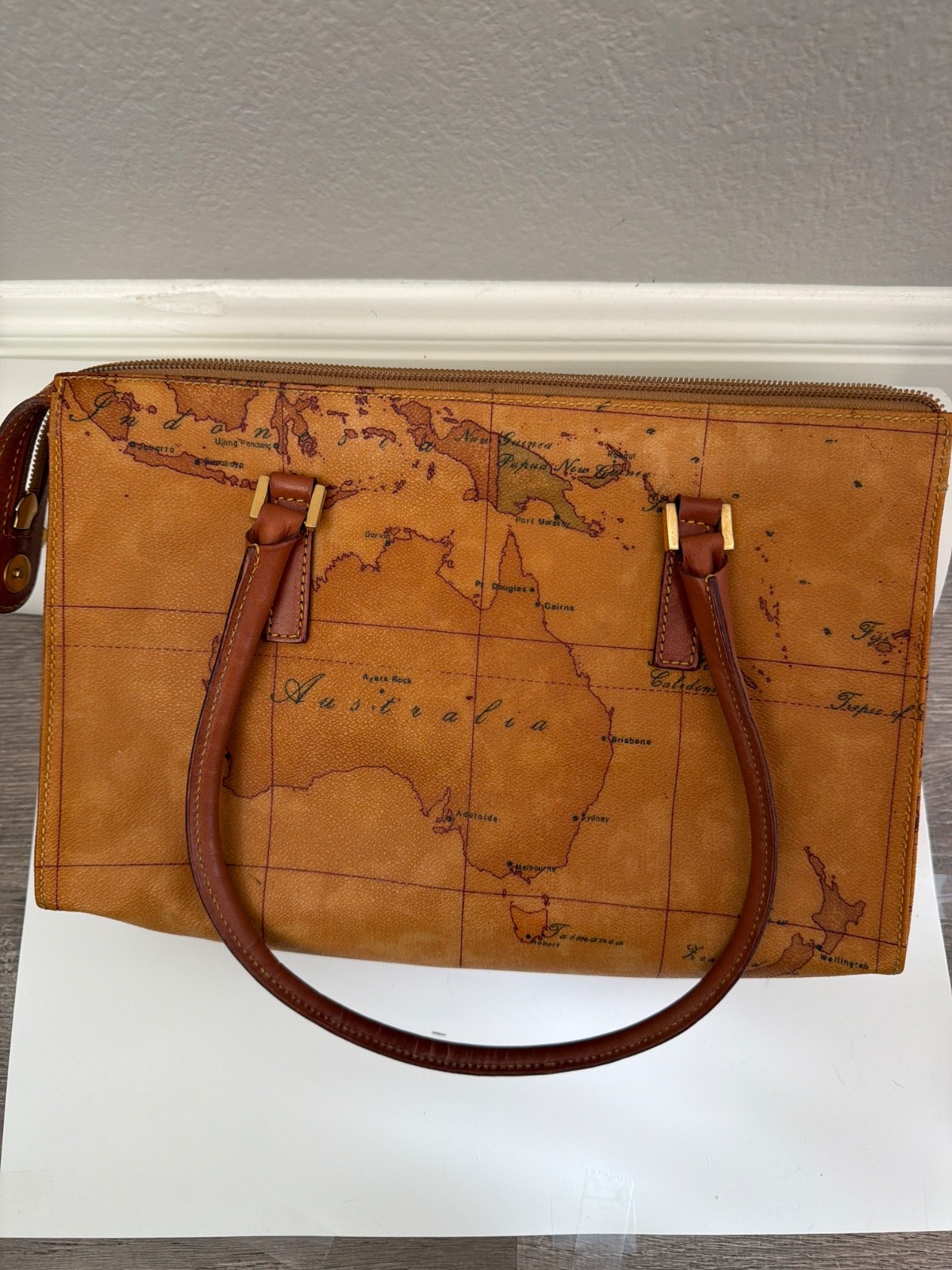 Alviero Martini 1A Classe Prima Classe World Map Leather Tote Handbag Italy