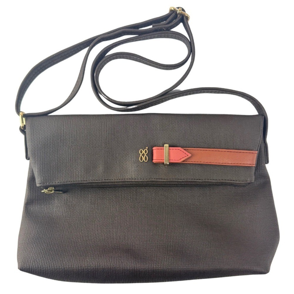 Baggit Dark Brown Crossbody Bag with Adjustable Strap and Red Pink Gold Accents