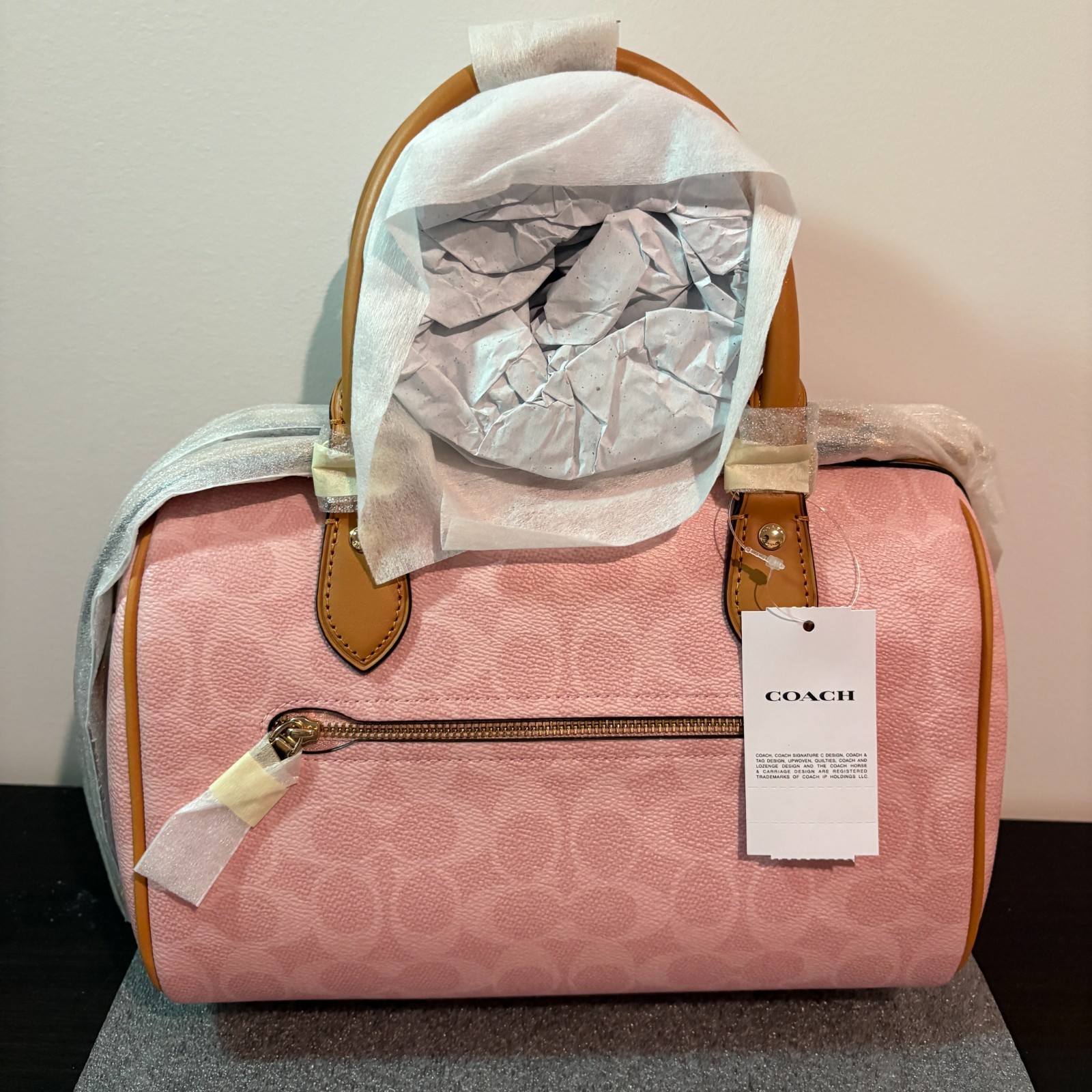 NWT Coach Rowan Satchel Bag In Signature Canvas With Charms Powder Pink CEA18