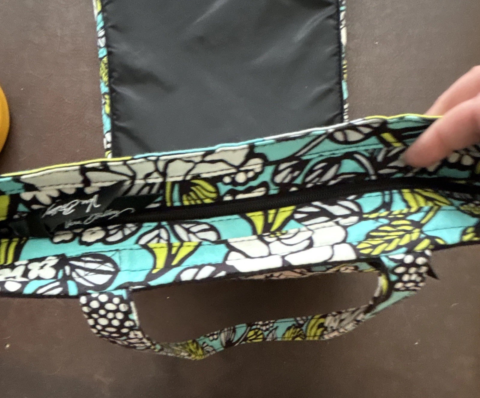 Vera Bradley Blue Green Black White Floral Tote Bag Double Handles
