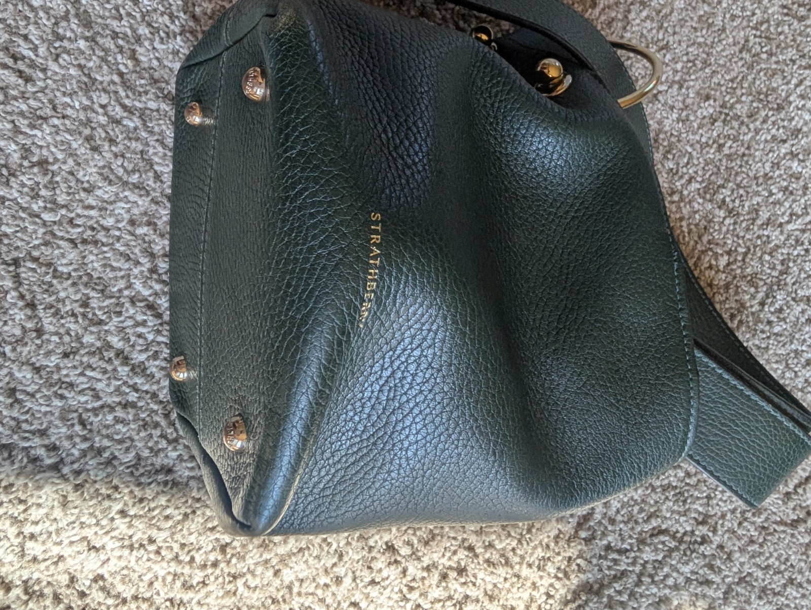 STRATHBERRY LANA NANO Bucket Shoulder Bag with adjustable Strap Green gold -Rare