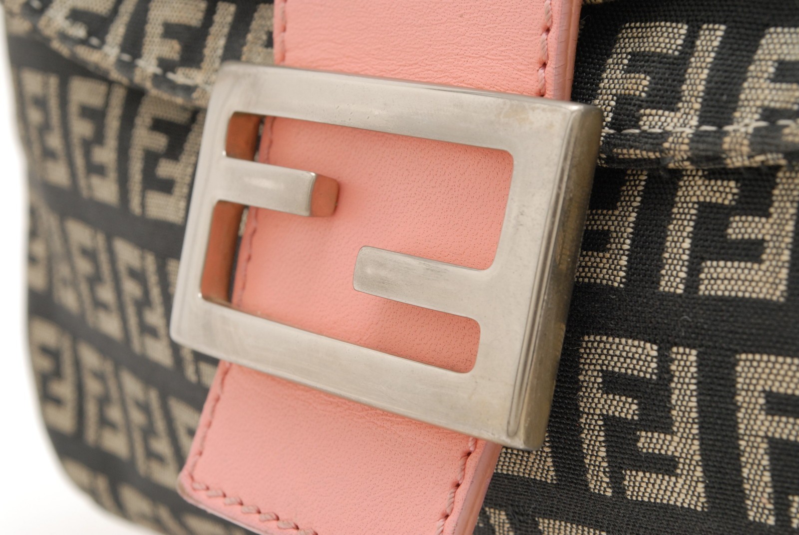 FENDI Zucchino Shoulder Bag Black Pink Canvas