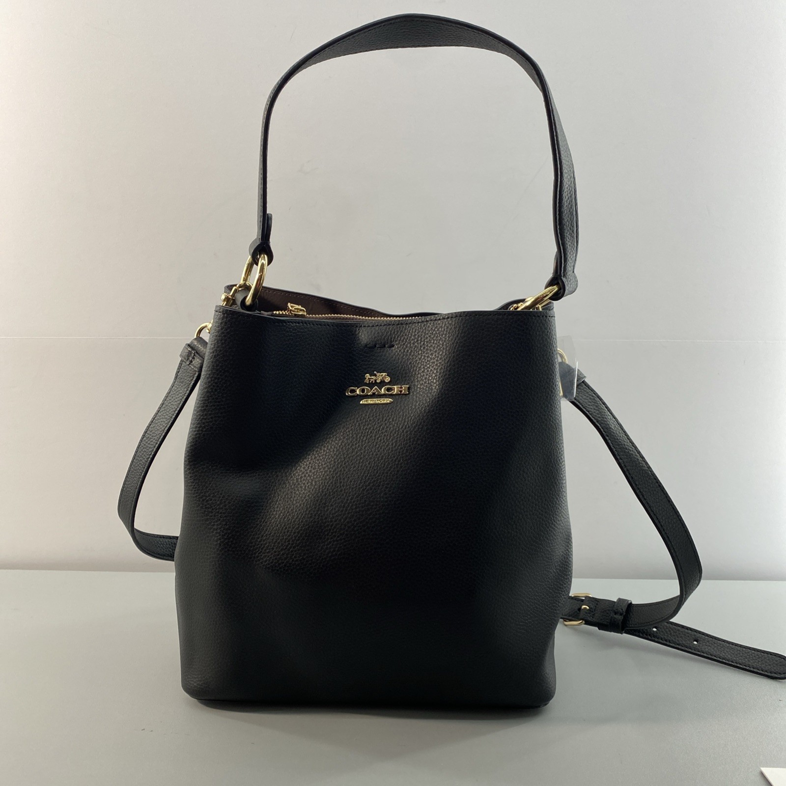 COACH TOWN BUCKET BAG 91122 Black Gold Accent Shoulder Handbag + Crossbody 10×10