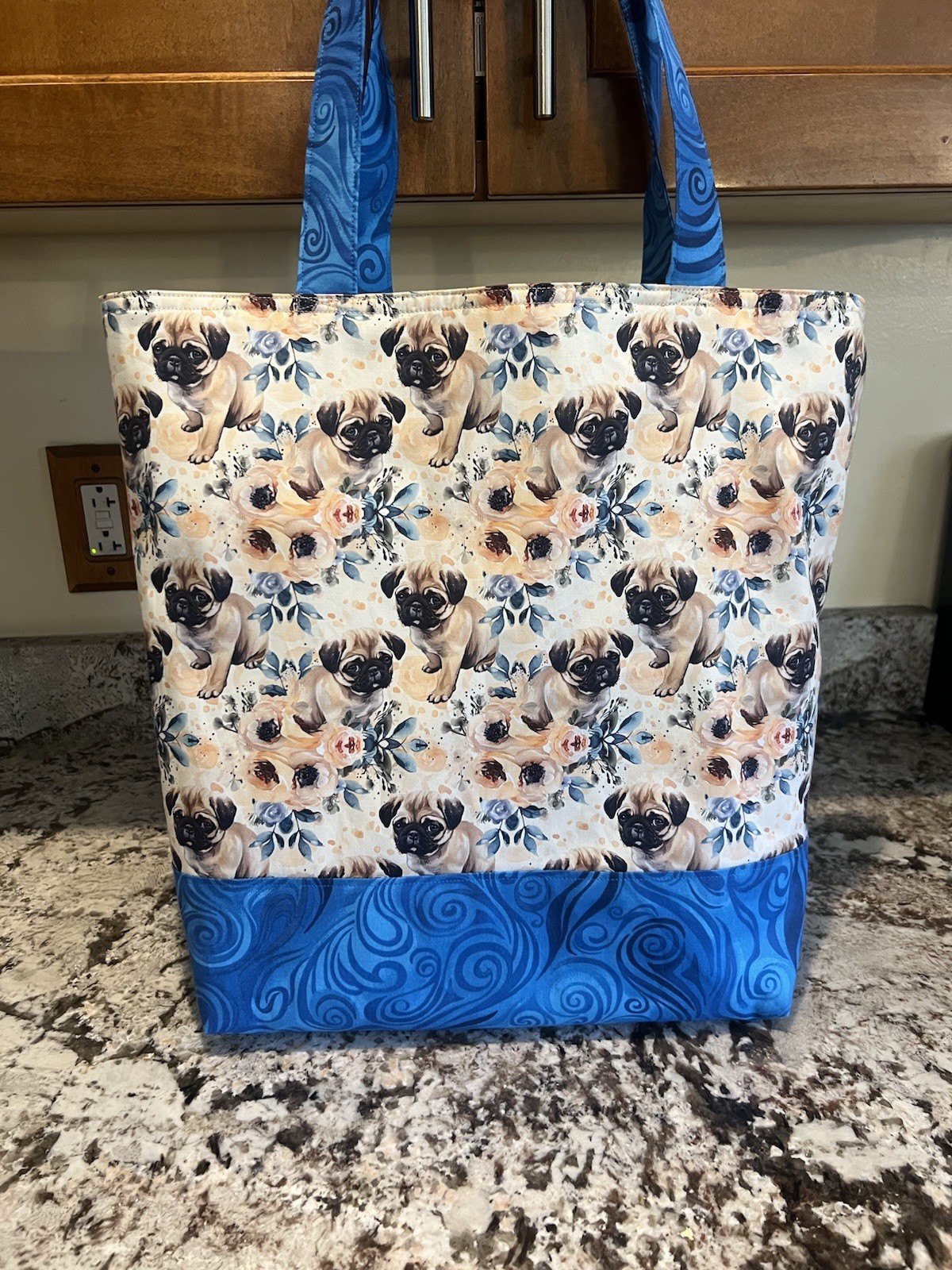 Custom Pugs Puppy Dogs large cotton Reusable machine washable Market Tote Bag