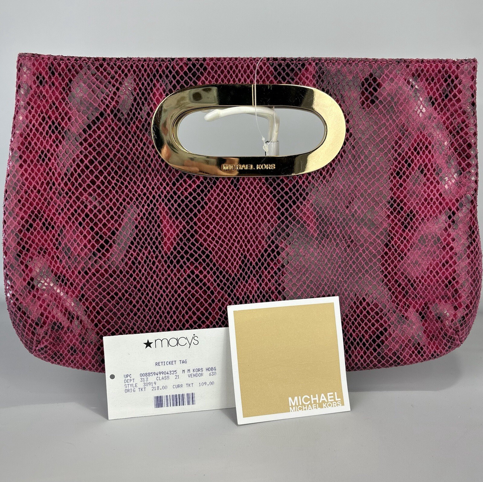 MICHAEL KORS Berkley Clutch Pink Leather Python Embossed NWOT MSRP $218