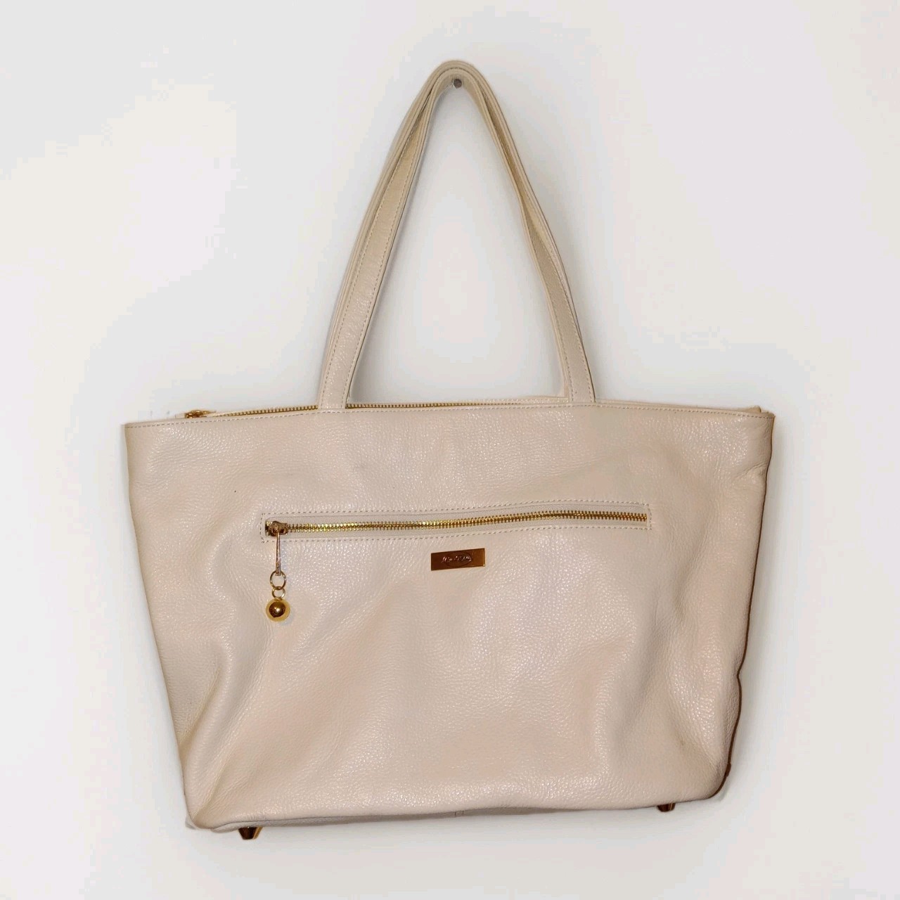 ONNA EHRLICH ivory Leather Tote-Handbag Over the Shoulder 18″x11″