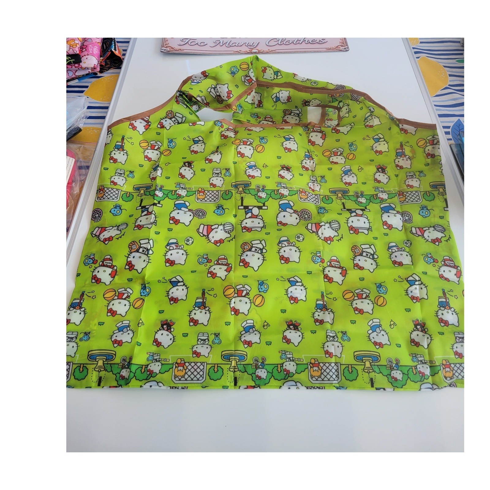 Sanrio Hello Kitty Sports Print Reusable Shopping Bag Green Foldable Tote Pouch