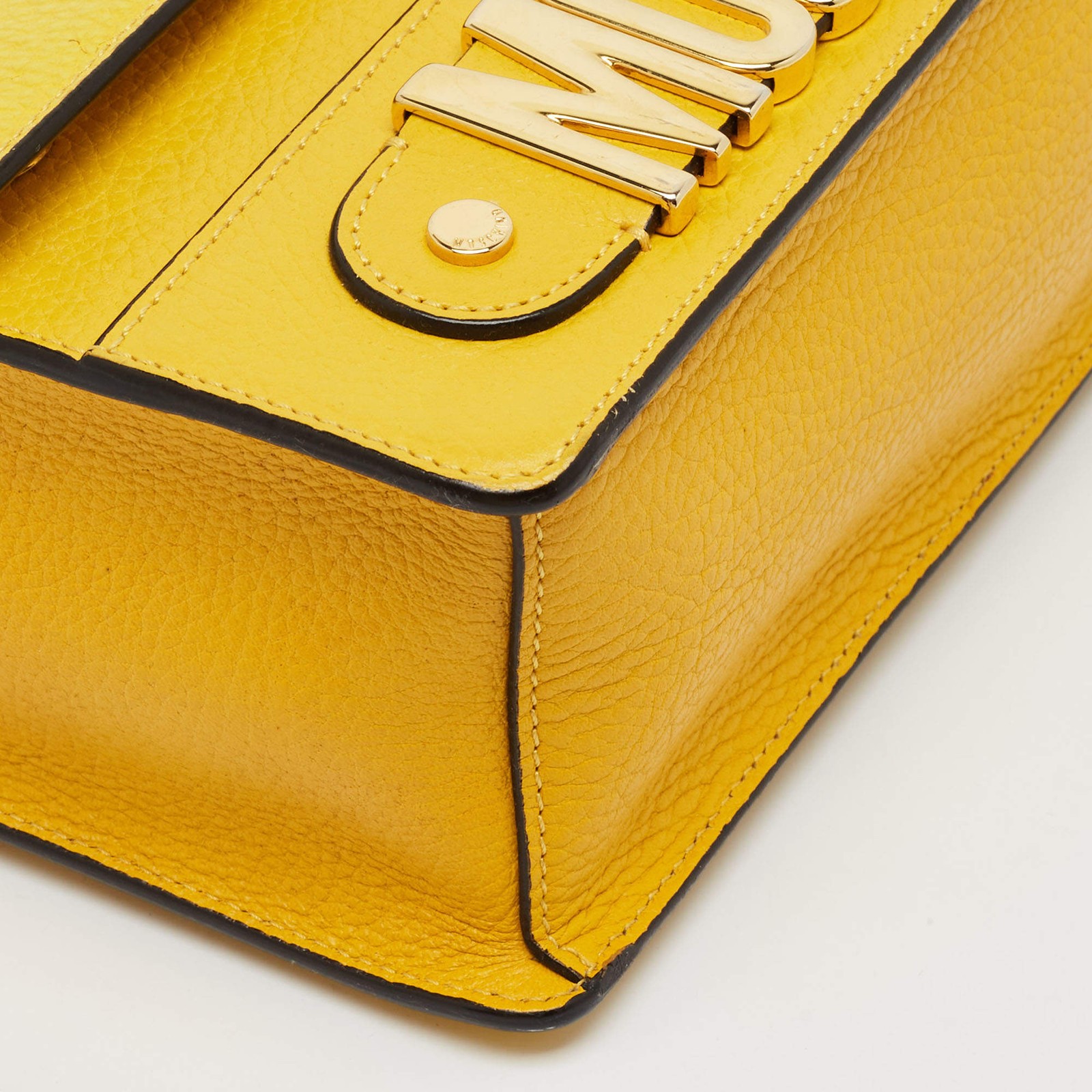Moschino Classic Logo Flap Yellow Leather Shoulder Bag