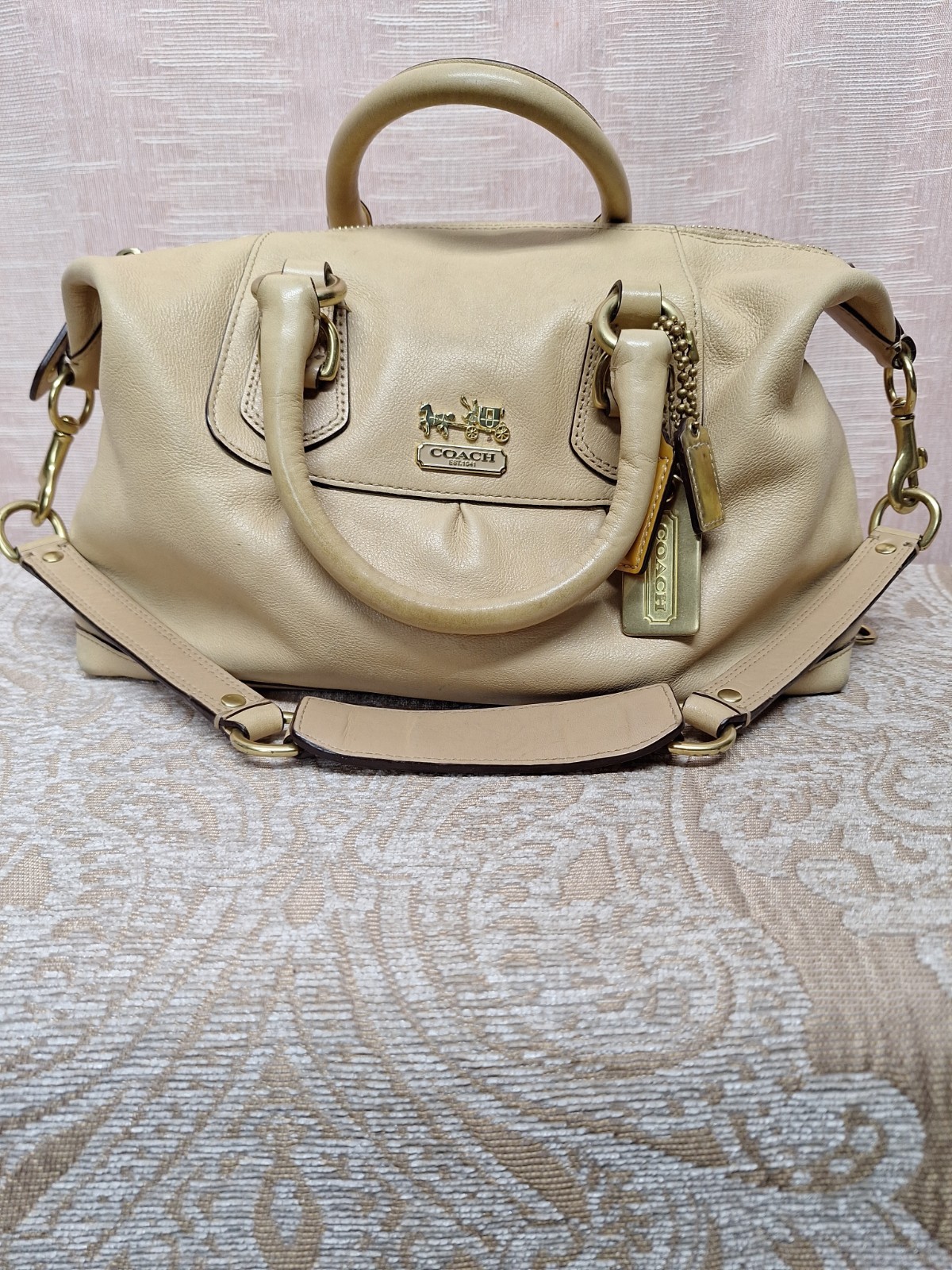 Coach Madison Sophia Nude Pink Leather Satchel Shoulder Bag Crossbody F15447