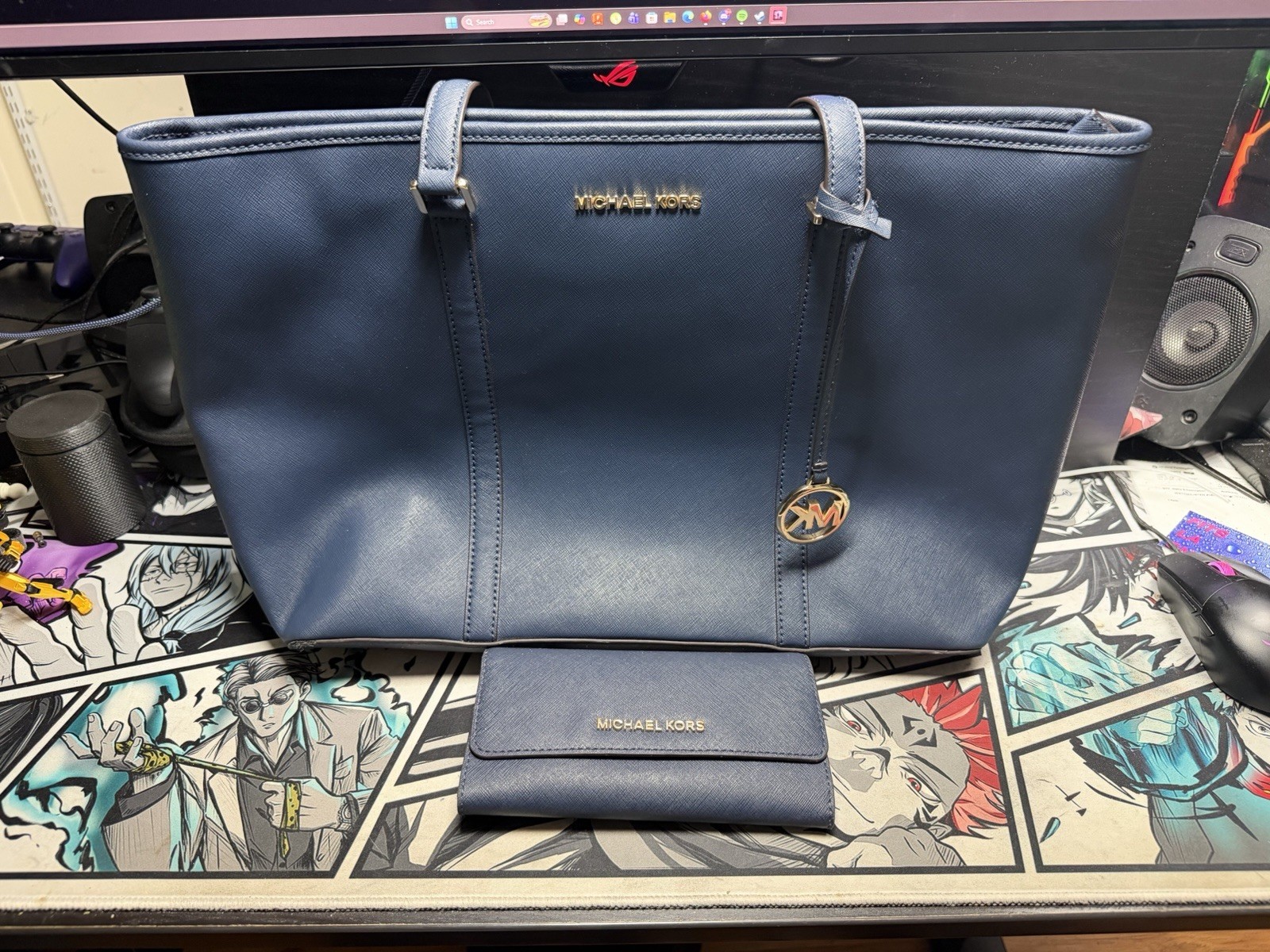 Michael Kors Navy Tote Bag with Matching Wallet