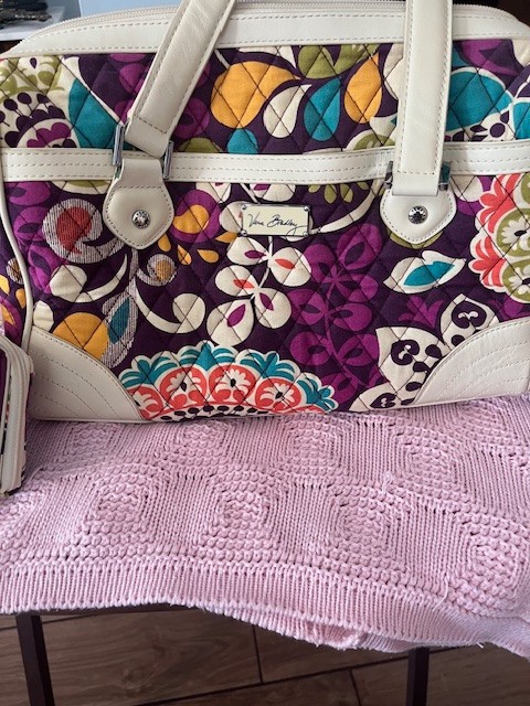 Vera Bradley Caroline with ivory leather trim in Plum Crazy w/ matching wallet