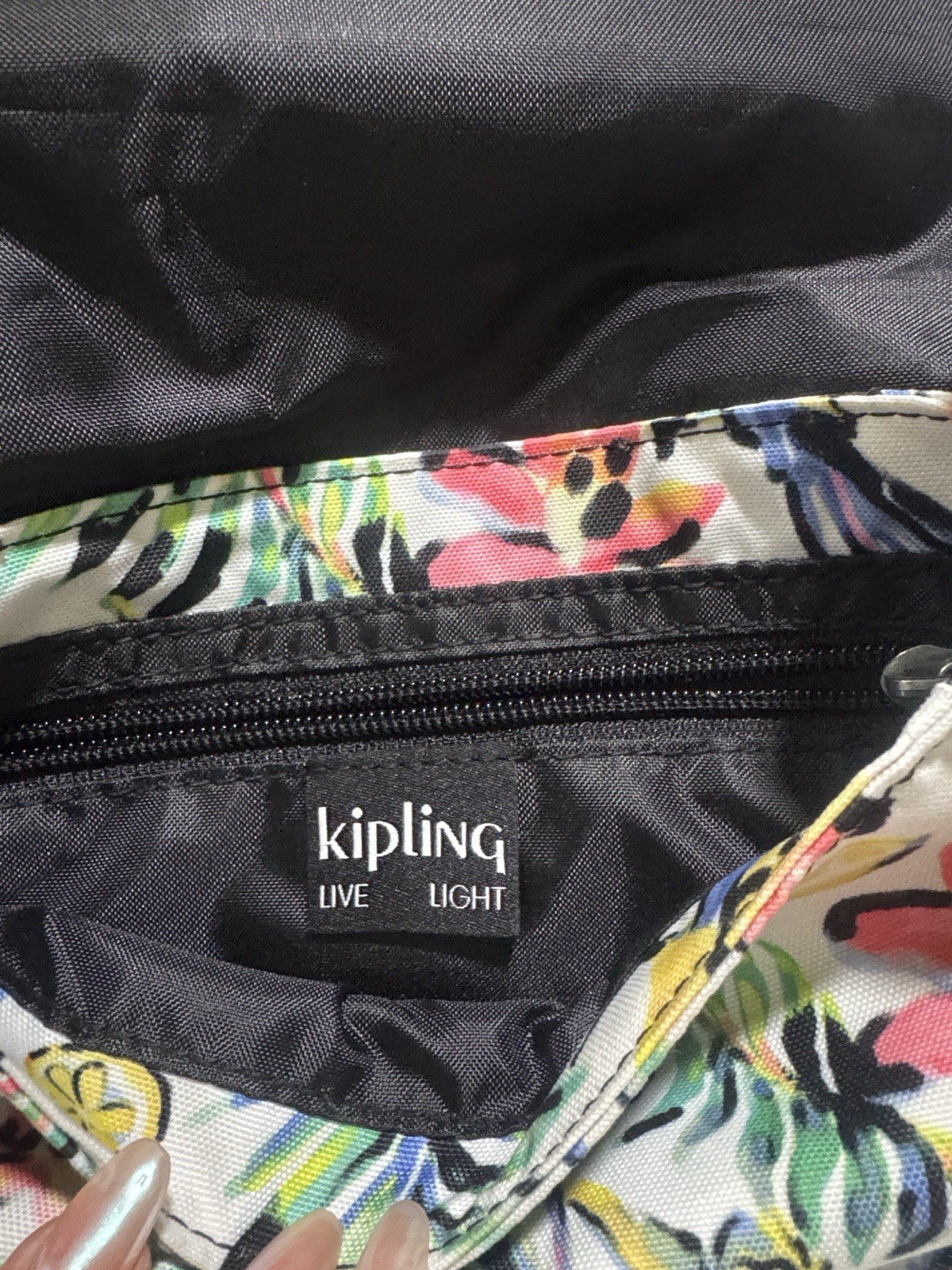 Kipling Floral Multicolor Crossbody Bag Charm Adjustable Black Strap Zip