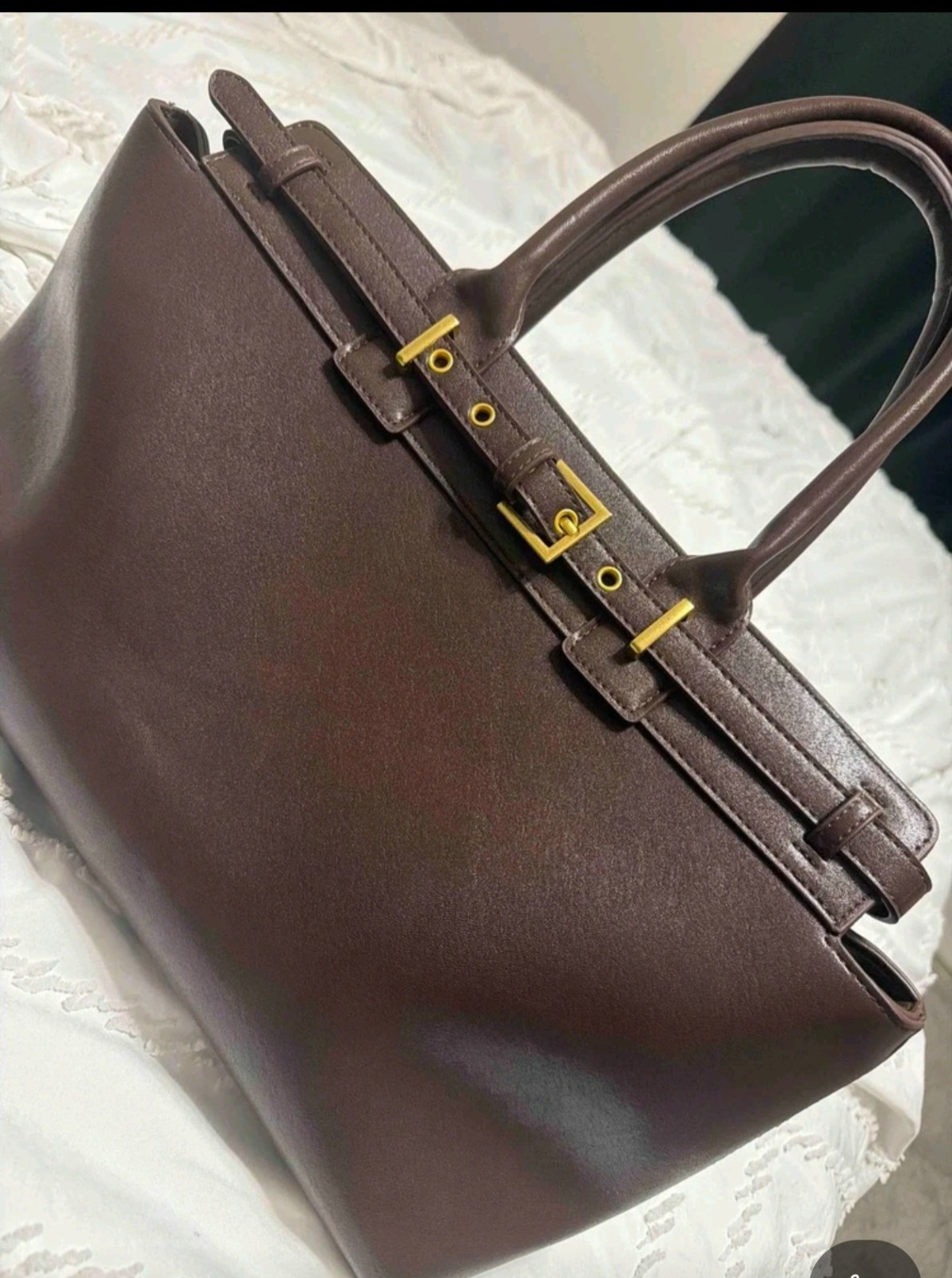 Elegant Dark Brown Celebrity Fashion Design Tote Shoulder Handbag Vegan Leather