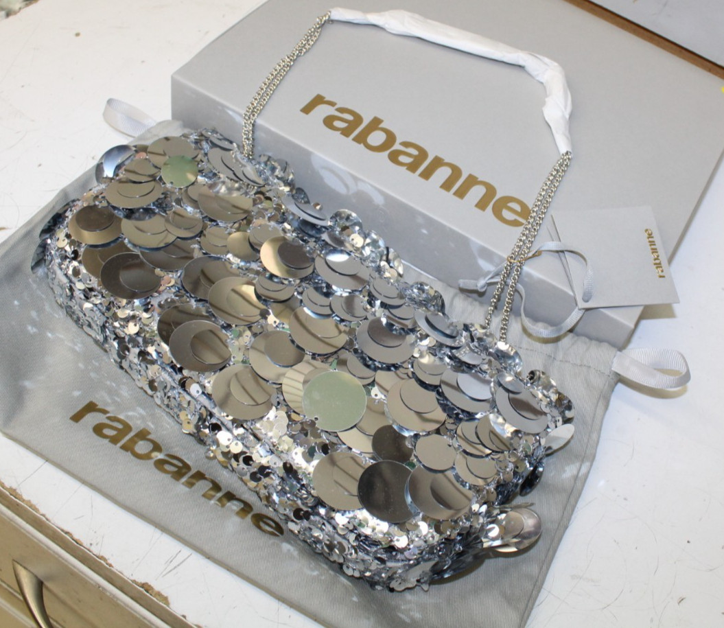 Rabanne Sac a Main Sequin & Paillette Shoulder Bag P040 Silver Sparkle baguette