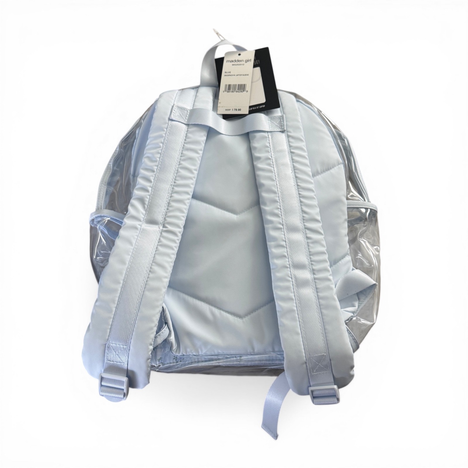 Madden Girl Clear Blue Backpack with Laptop Sleeve MG252012 Transparent Bag