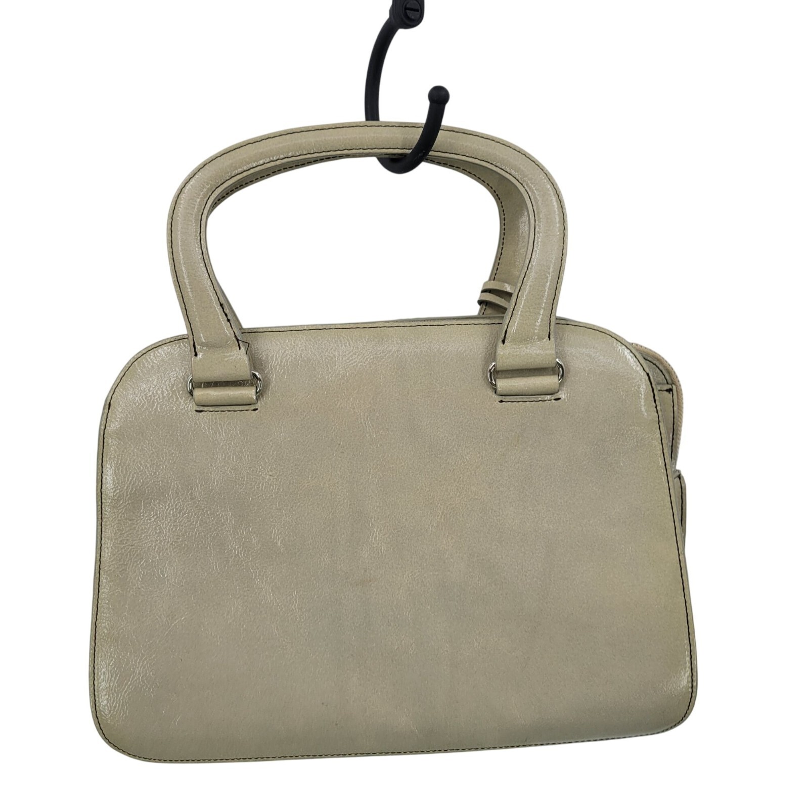 Vtg Beige Oatmeal Double-Handle Leather Structured Top Handle Handbag Old Money
