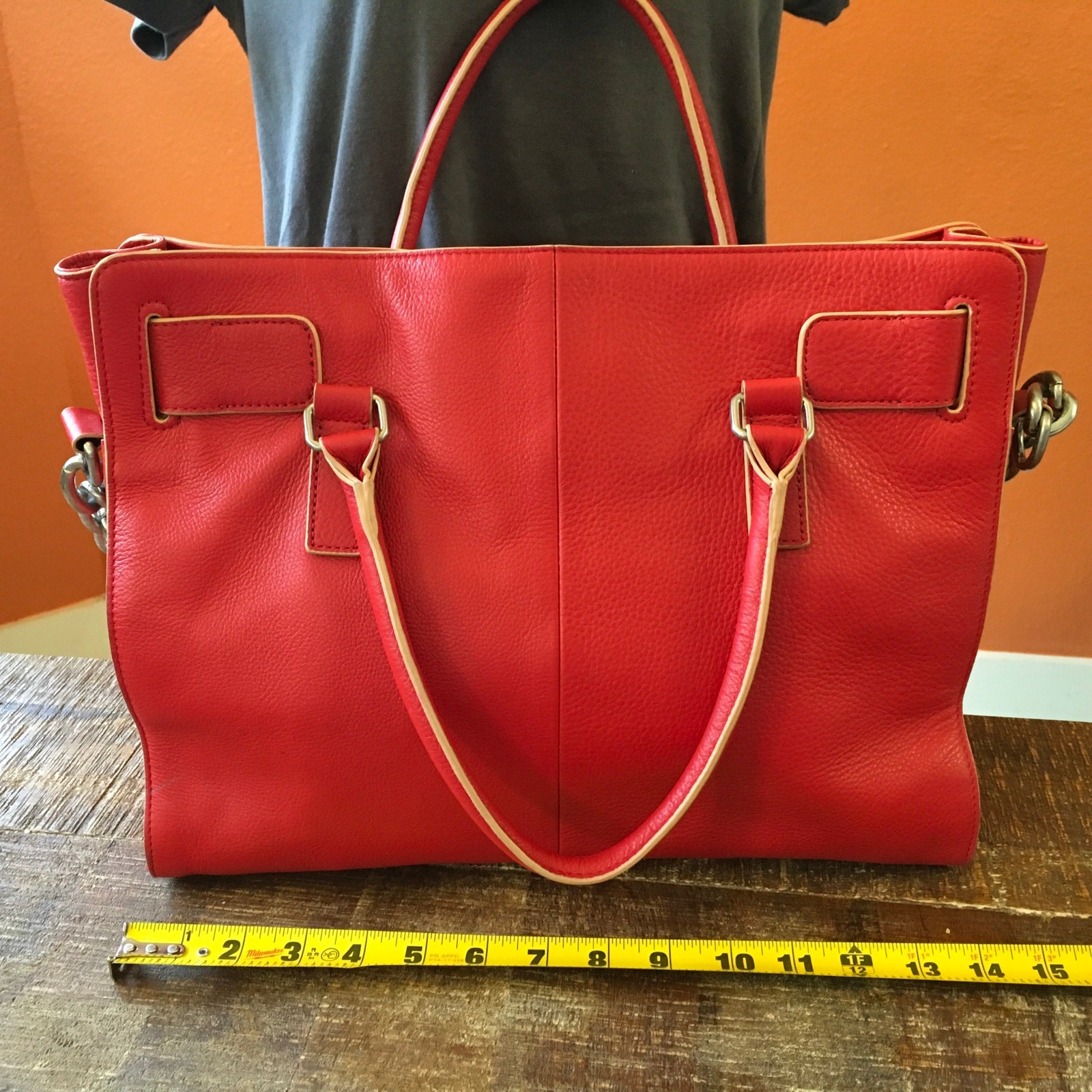 Charles Jourdan Red Pebbled Leather Satchel Bag Tote Vintage French Designer