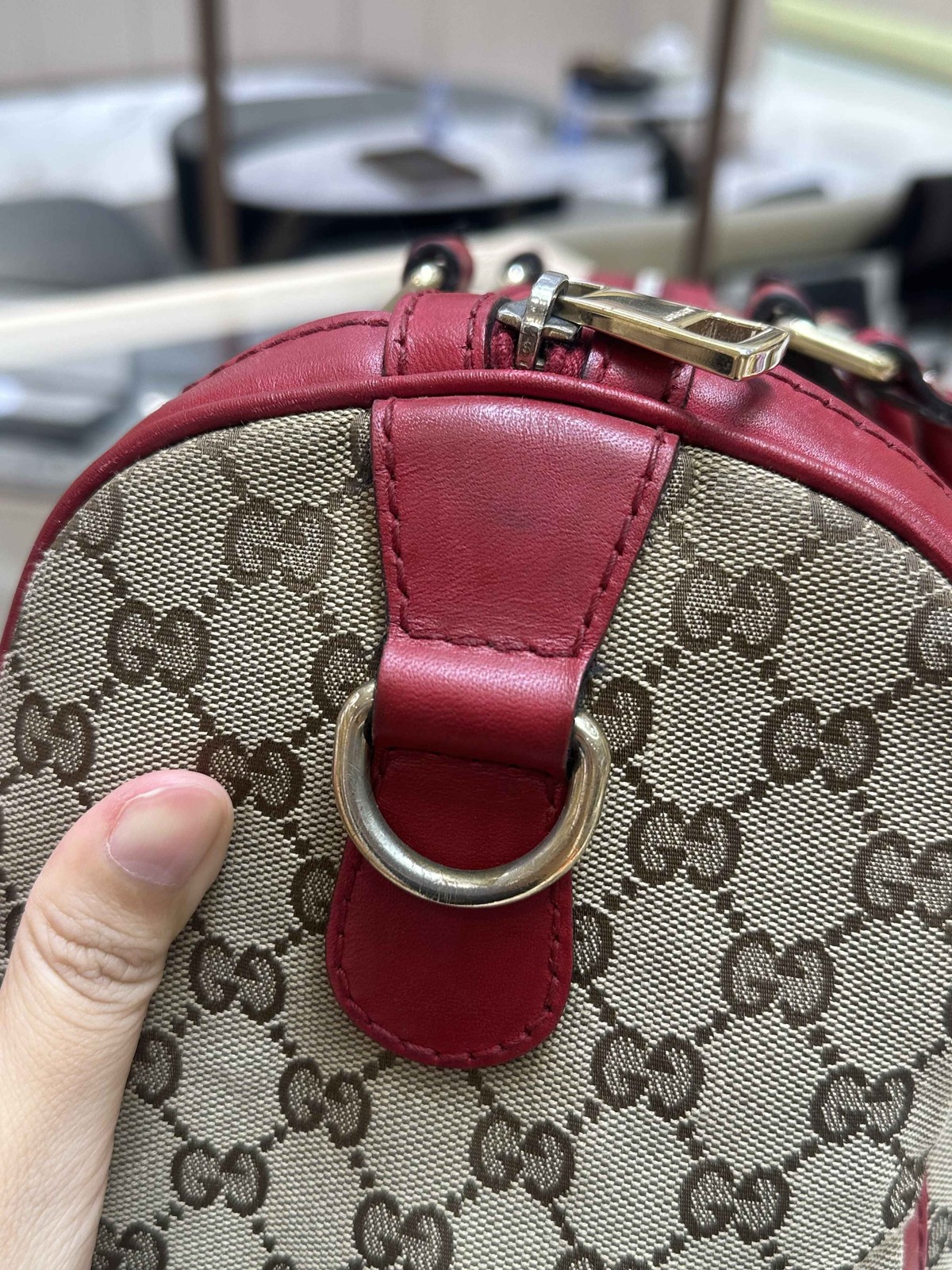 Gucci Medium GG Canvas Joy Boston Bag Beige Auth