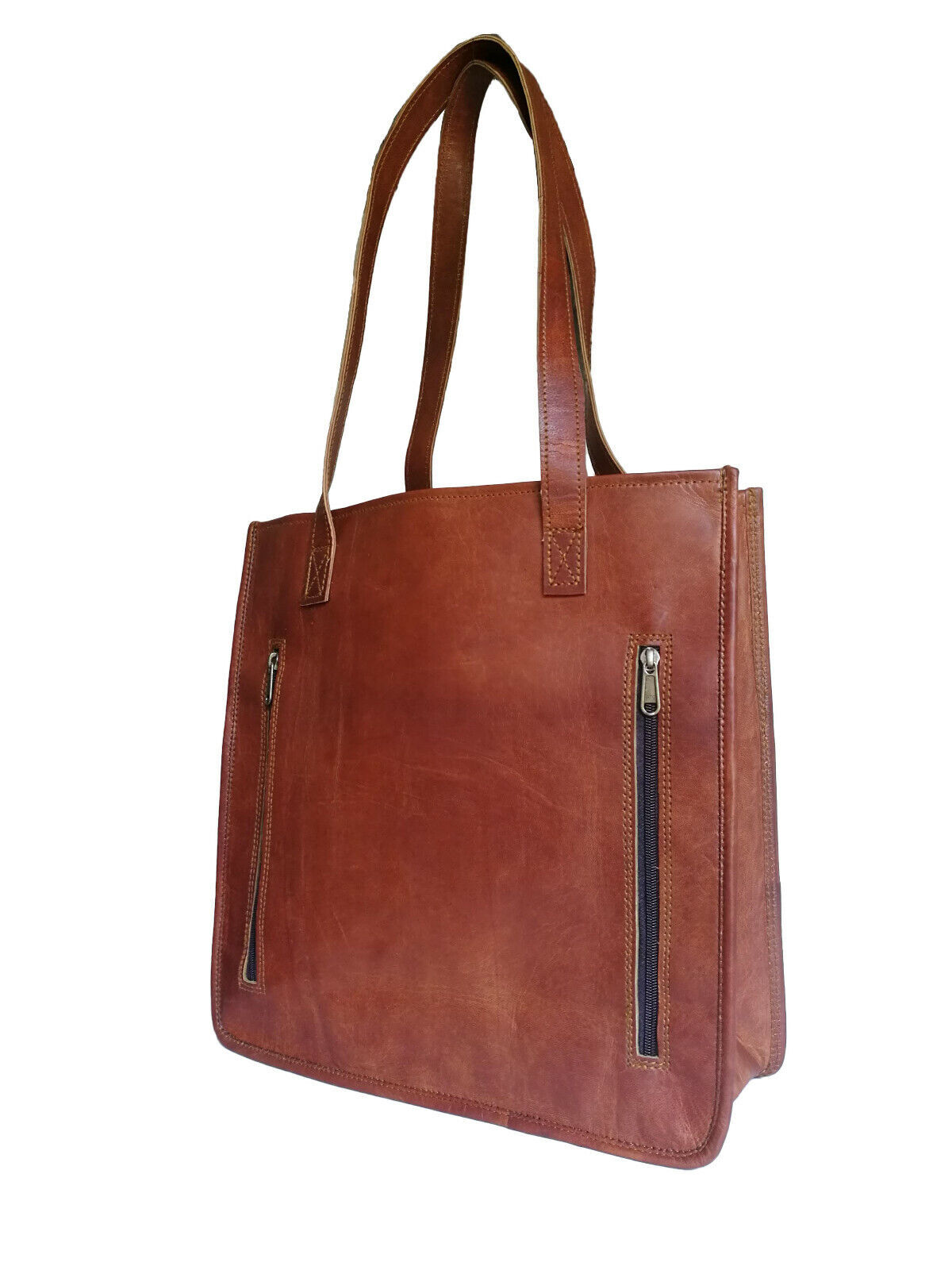 Women’s Purse Open Tote Bag Genuine Leather Shoulder Handbag Medium Size Shopper