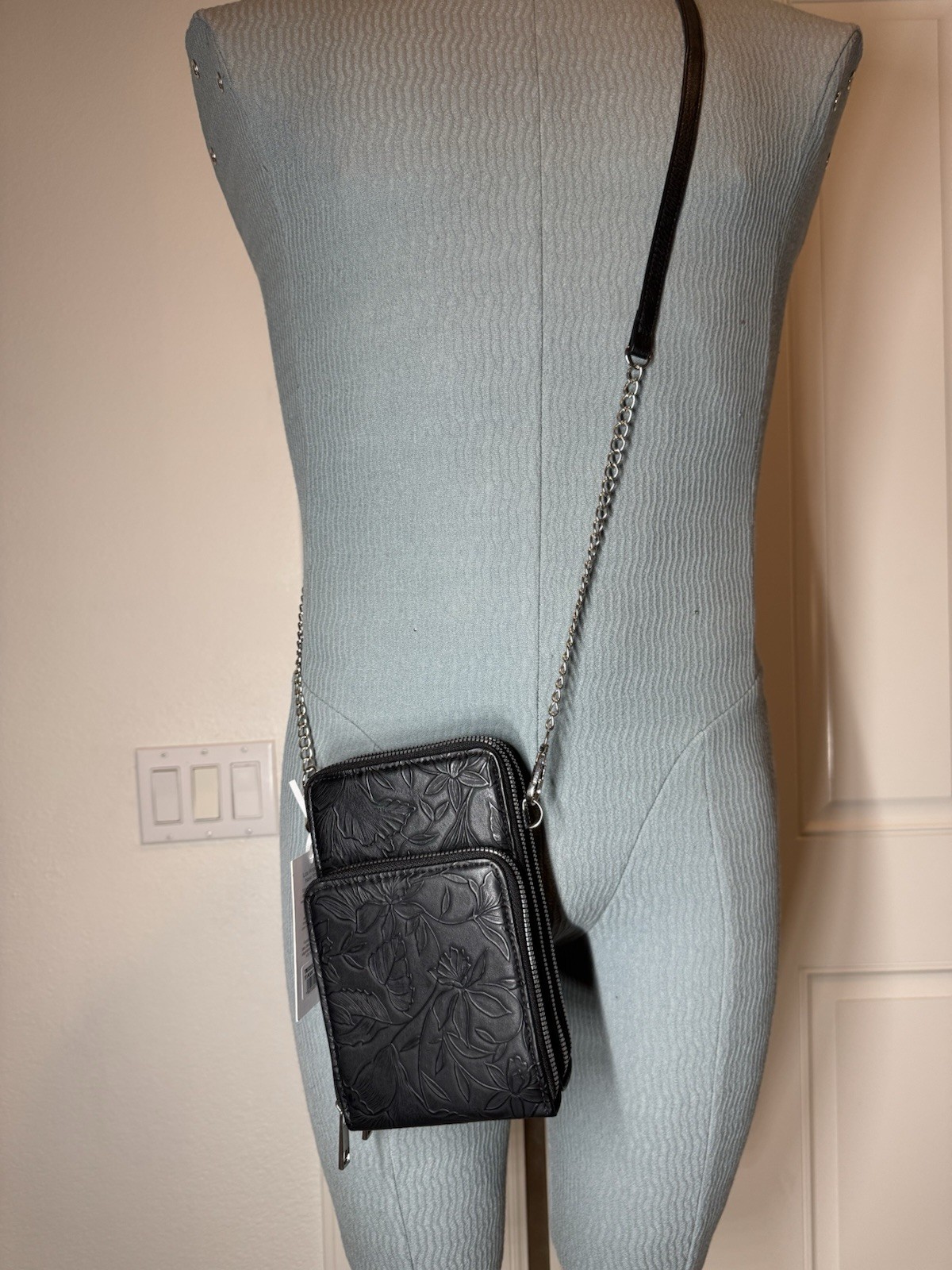 Alyssa Small Purse Black Vegan Leather Floral Embossed