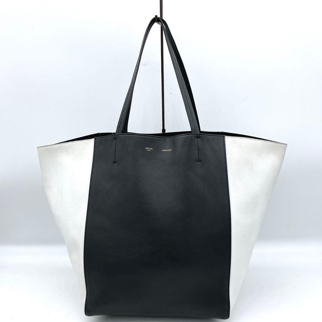 CELINE Tote Caba Phantom Leather Black White Authentic From Japan