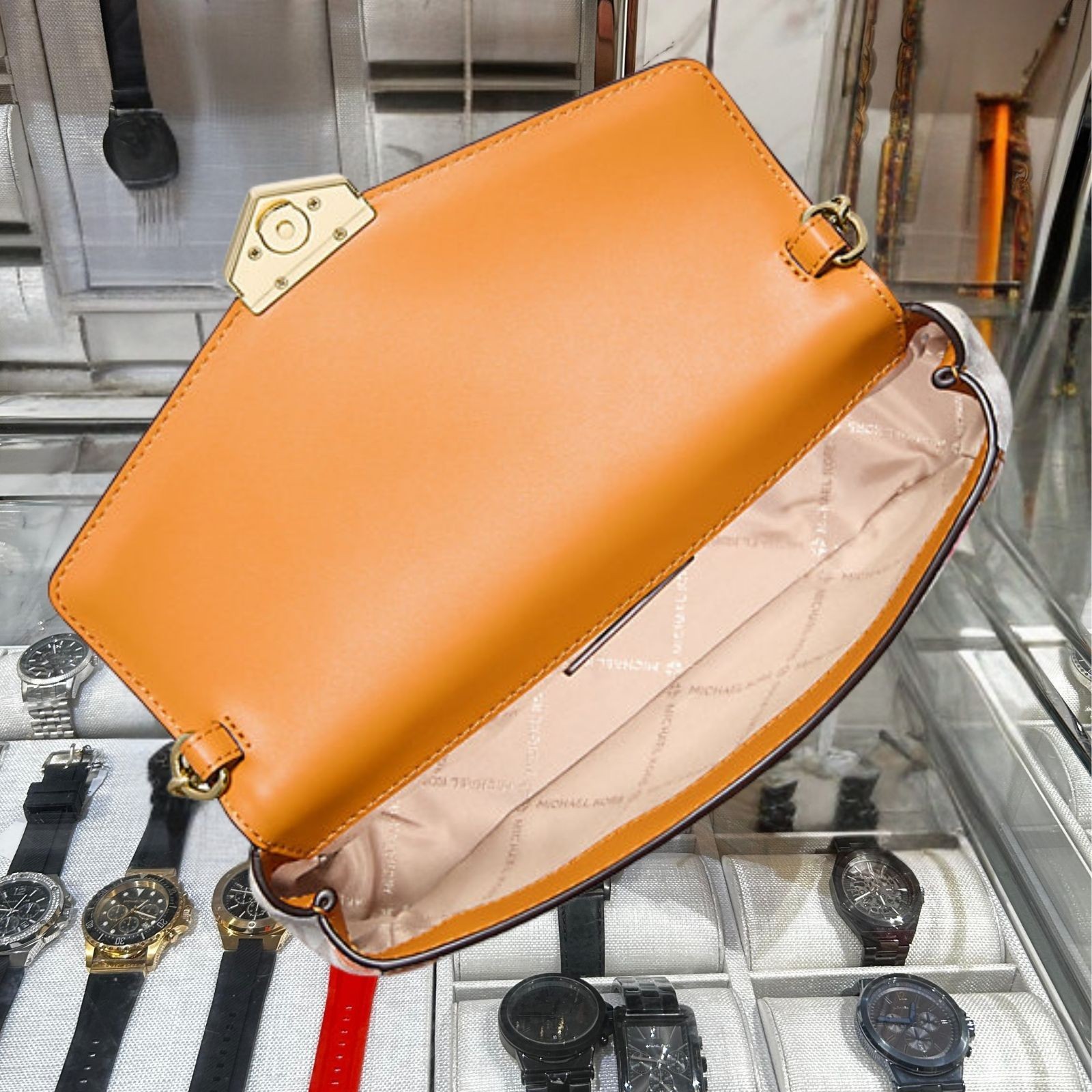 Michael Kors Soho Women SM Printed Logo Convertible Crossbody Bag Radiant Orange