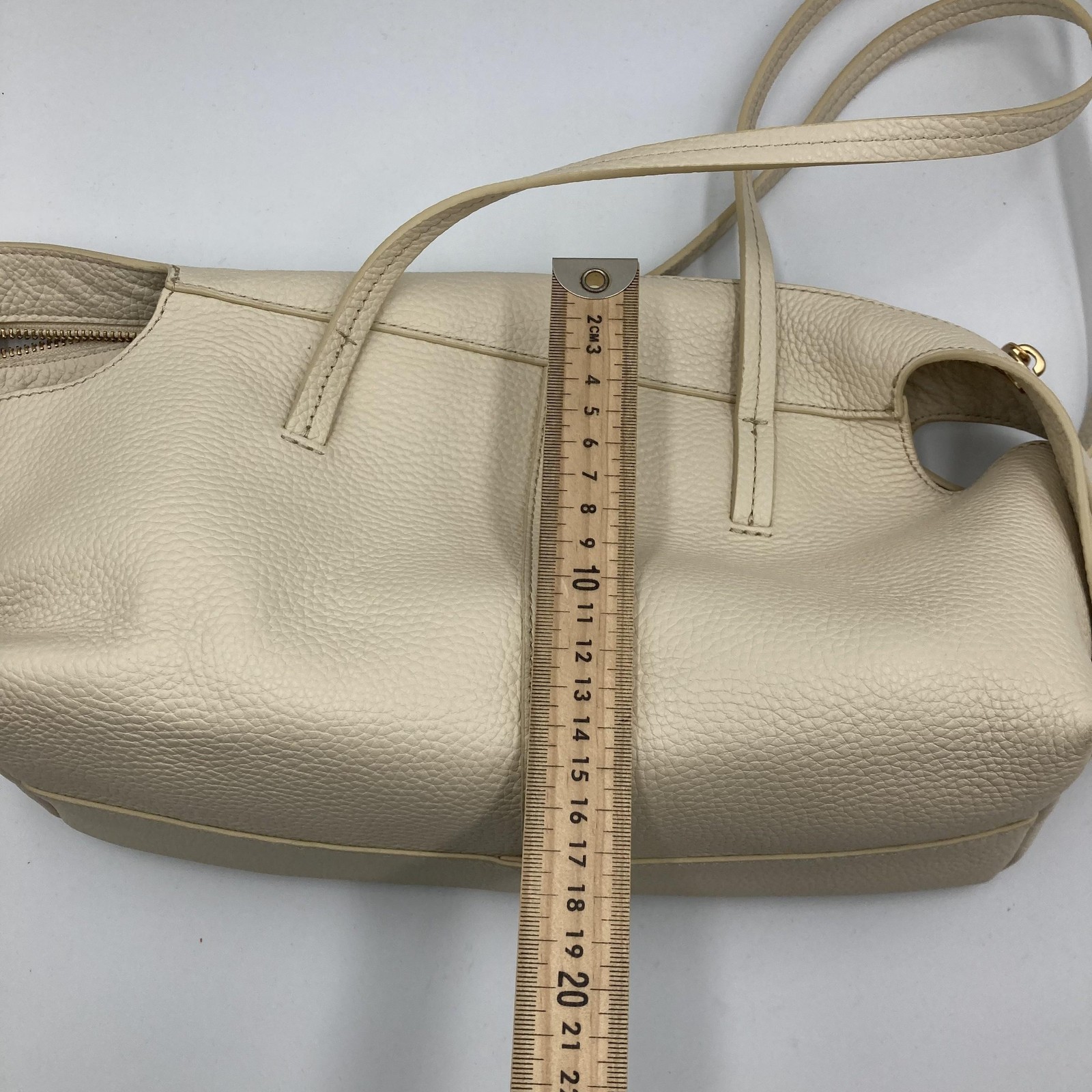 Oroton Satchel Bag Womens Medium Cream Leather Top Handle Zip Gold Hardware