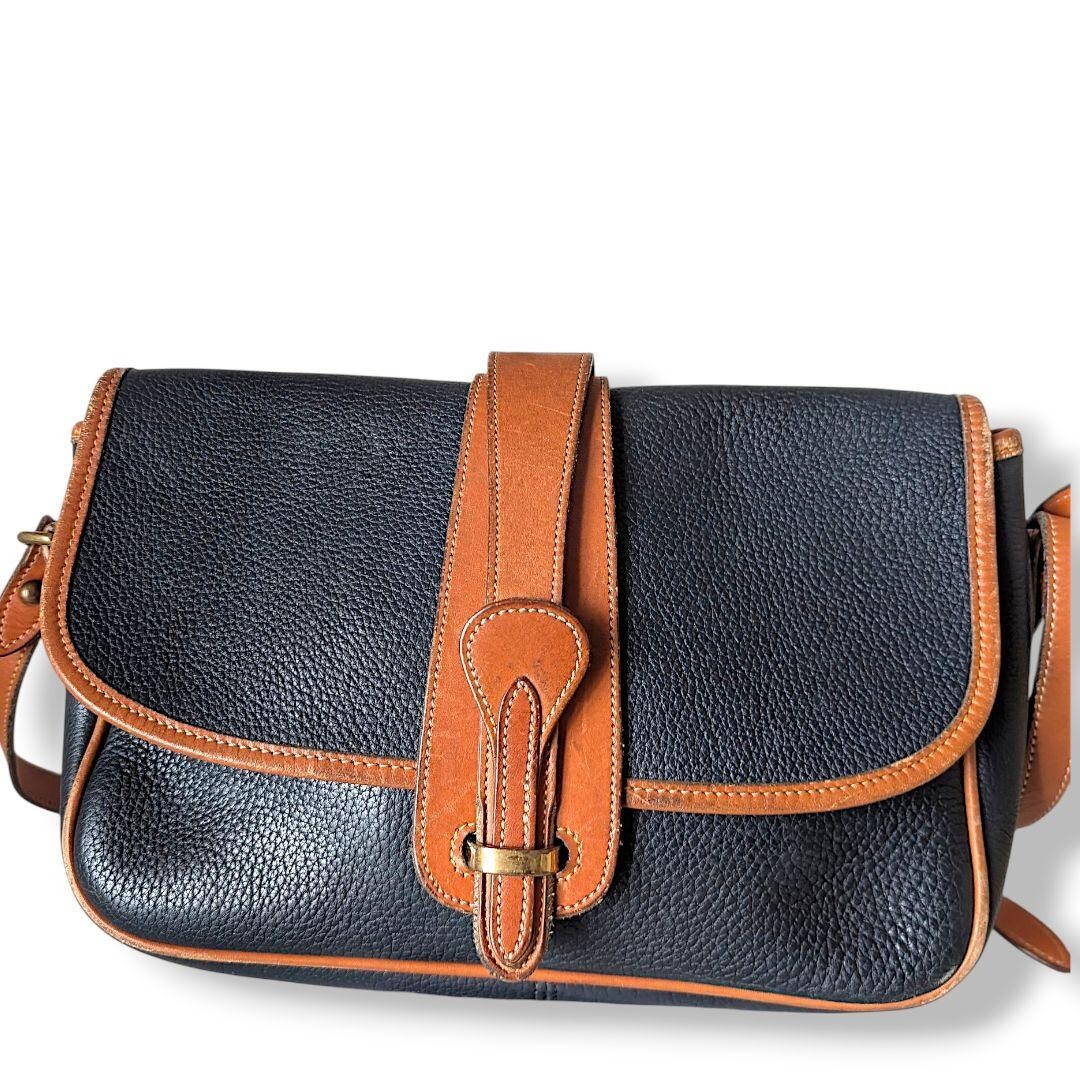 Dooney Bourke Duck Logo Leather Crossbody Bag Purse Black Brown 10.8in