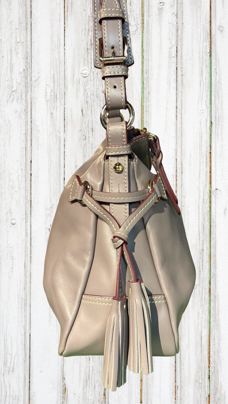Dooney Bourke Elephant Gray Teagan Hobo Shoulder Bag Smooth European Leather
