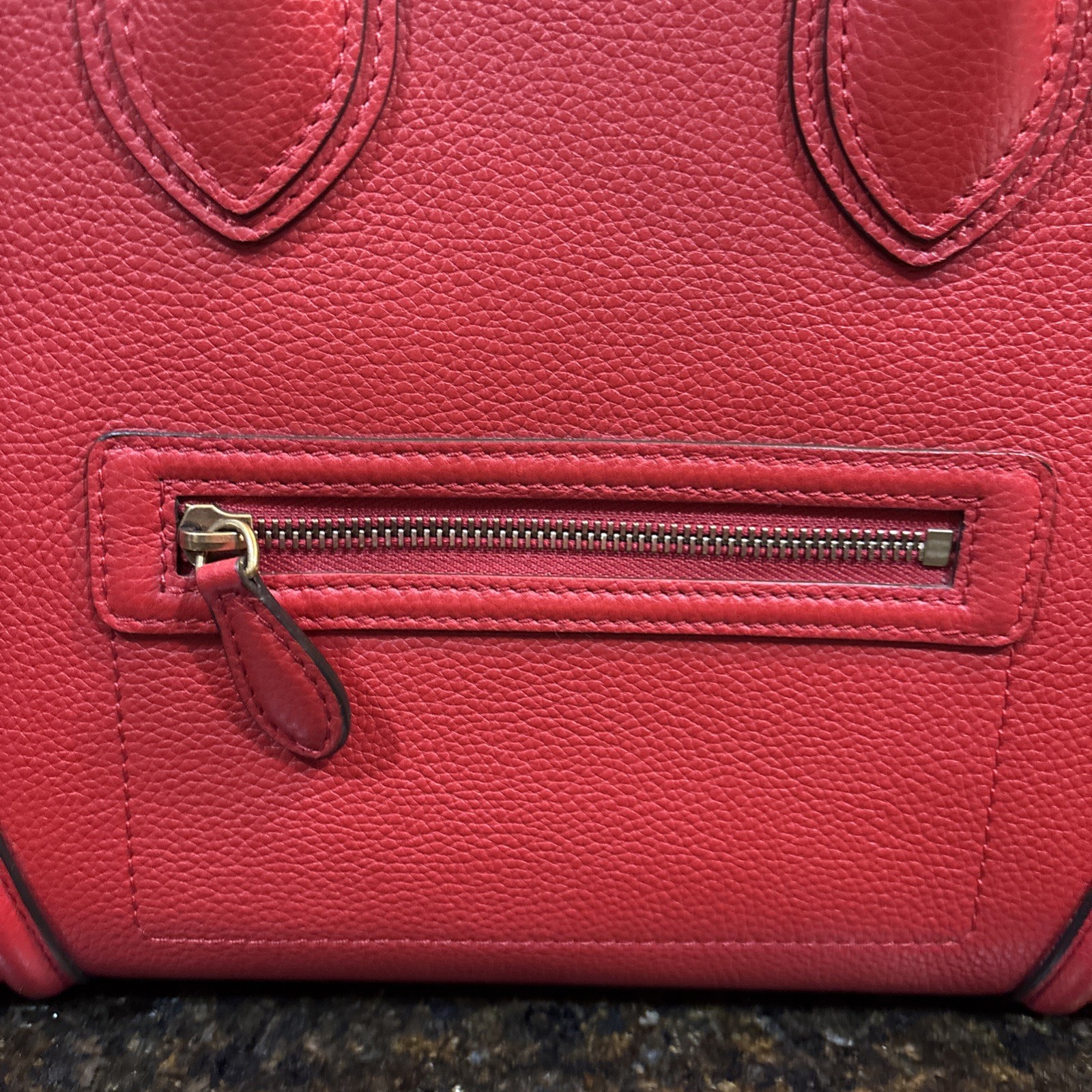 CELINE Micro Red Drummed Leather Luggage Tote Handbag