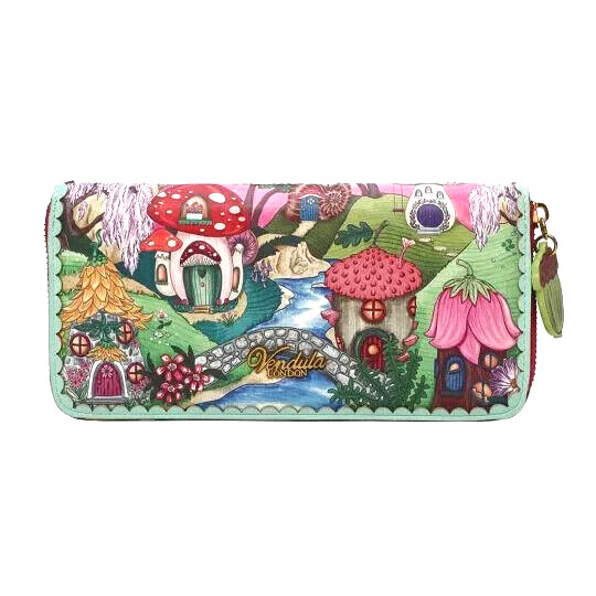 Vendula Fairy Village Large Crossbody Zip around Wallet Purse Ren Faire Mushroom