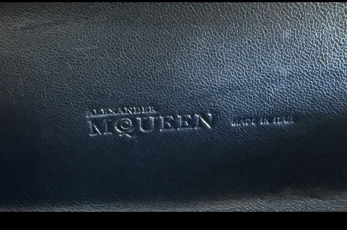 Alexander McQueen Blue Suede Skull Knuckle Clutch Gold Hardware Studded Dust Bag