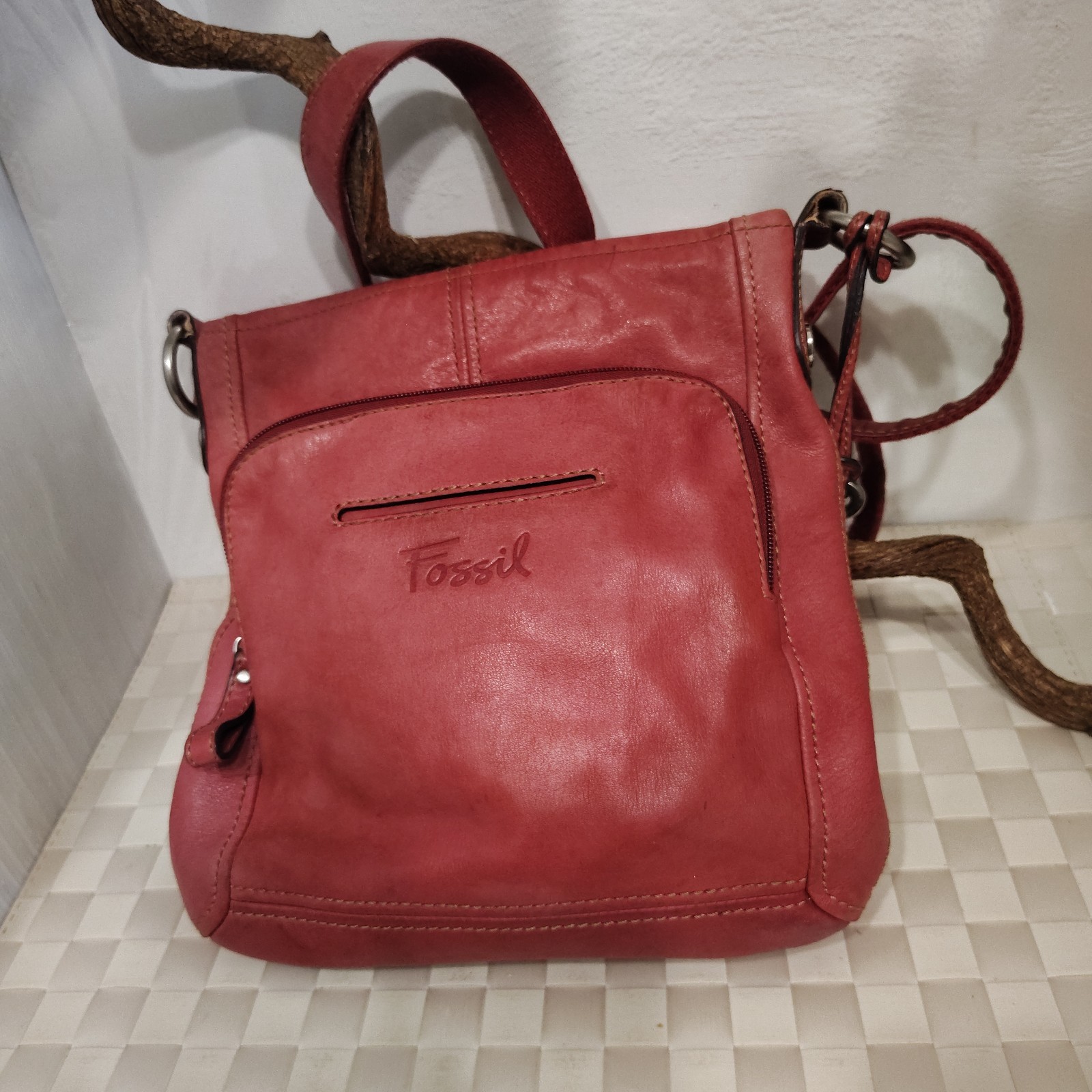 Fossil Hanover Messenger Bag ZB2869 Burnt Sienna Leather Vintage Crossbody