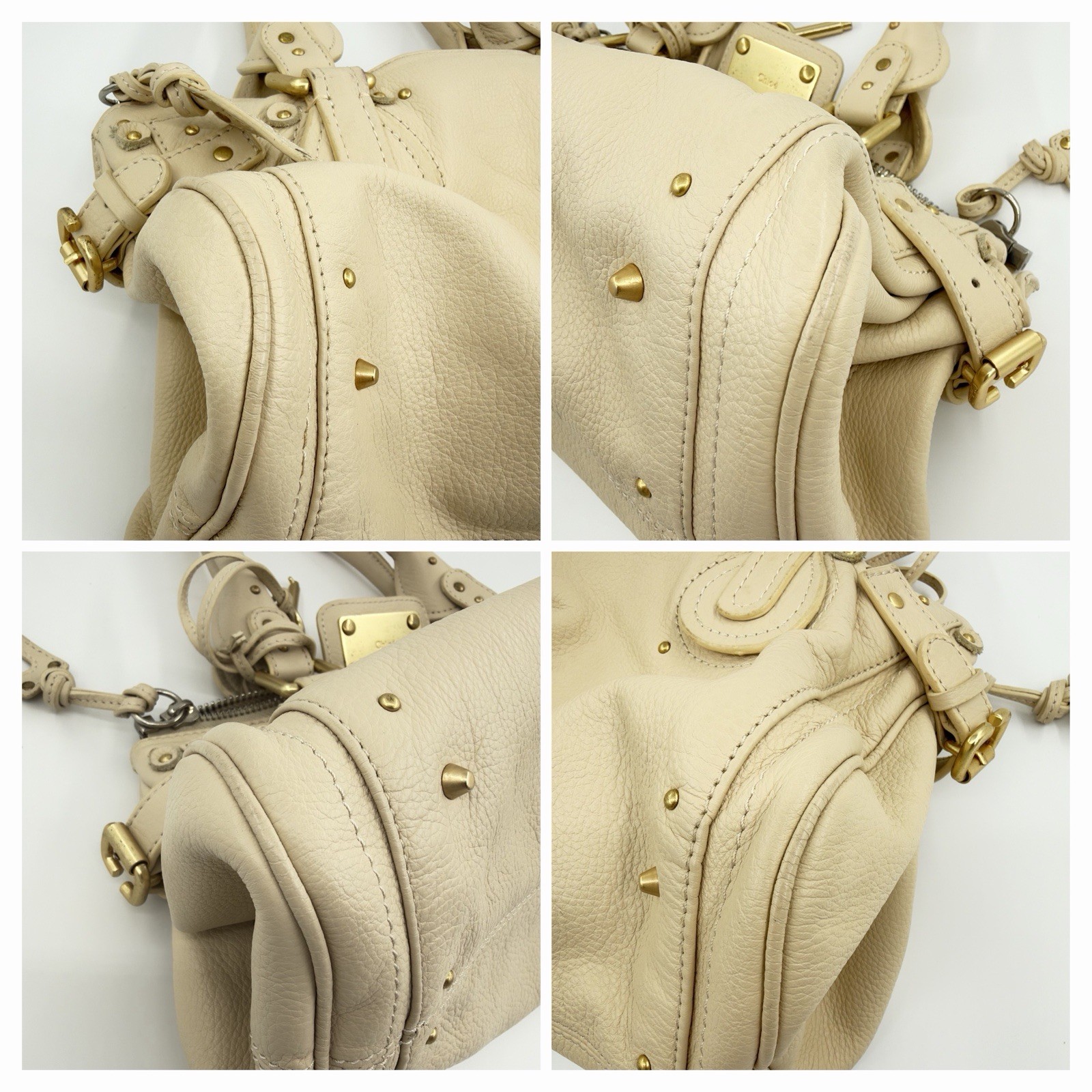 Chloe Paddington Hand Bag Purse Leather Ivory Gold Shoulder Off White 87
