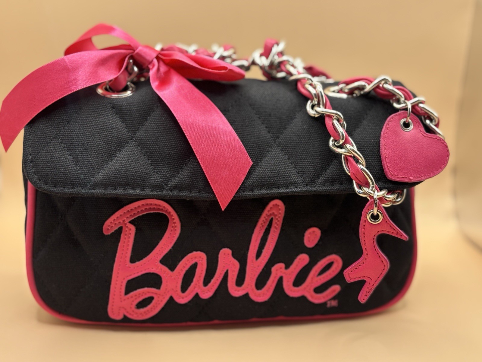 Vintage Y2K Barbie Quilted Glam Shoulder Bag – Excellent with Original Ribbon