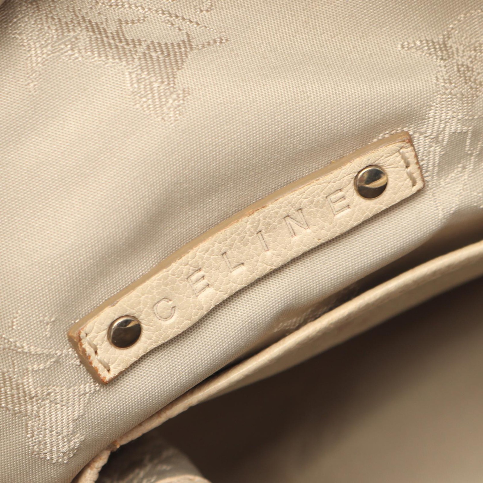 CELINE Logo Shoulder Handbag leather Beige Used Women