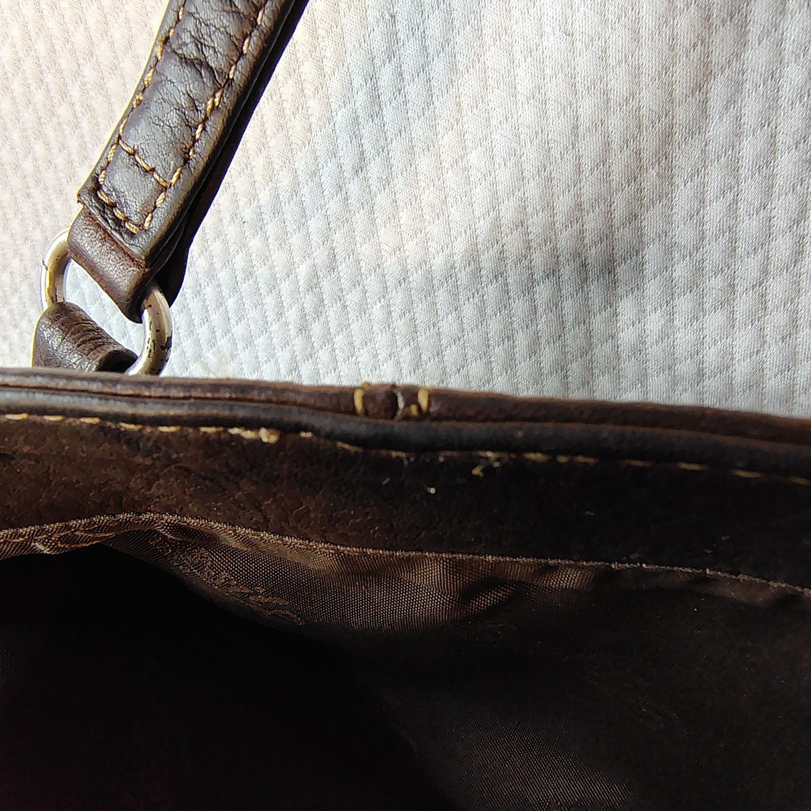 Y2K Fossil 75082 Dark Brown Leather Tote Small Bag Zip Purse Classic 10 Inch