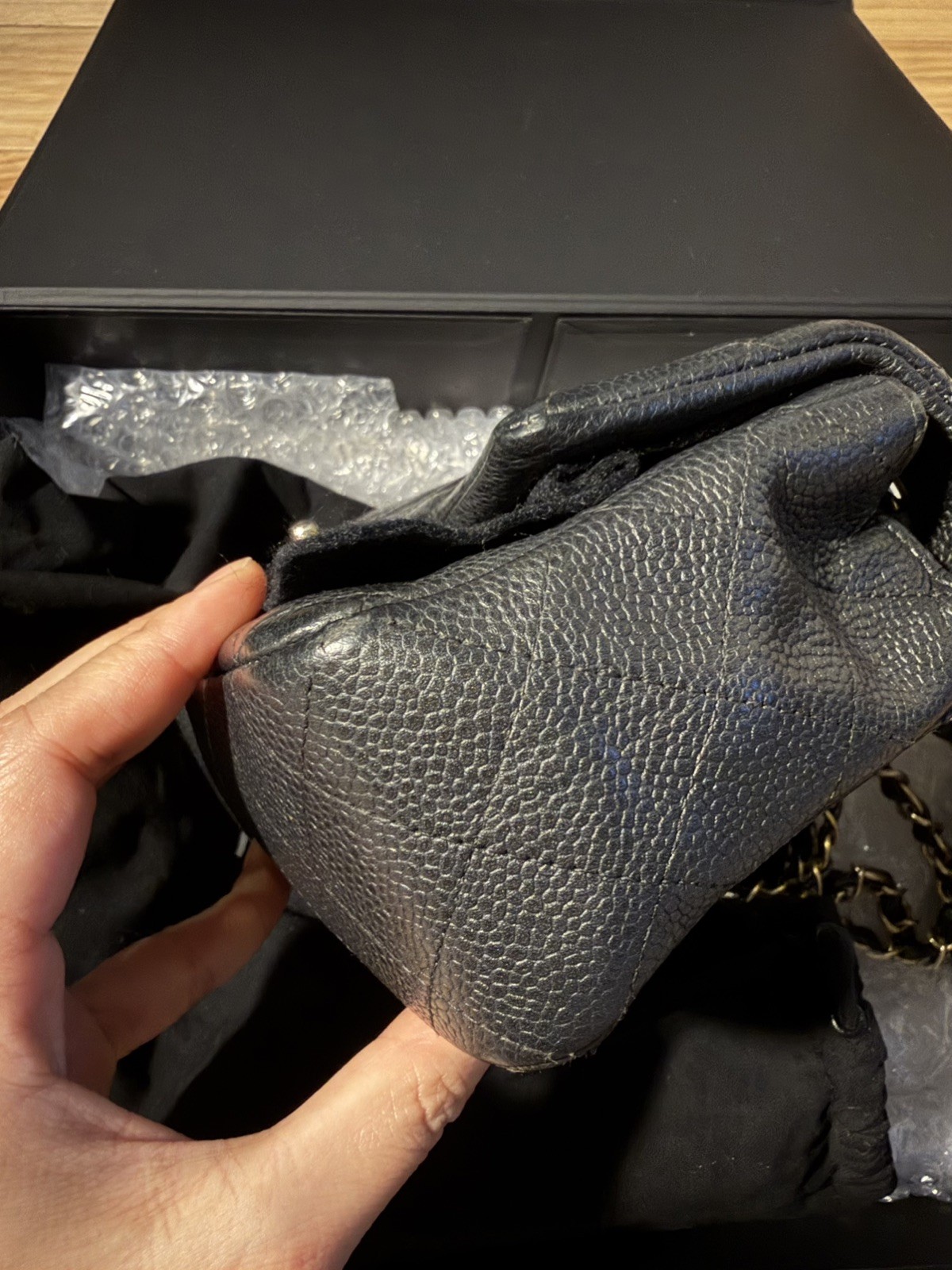 CHANEL Mini Rectangular Classic Flap Bag Black Caviar With Gold Hardware