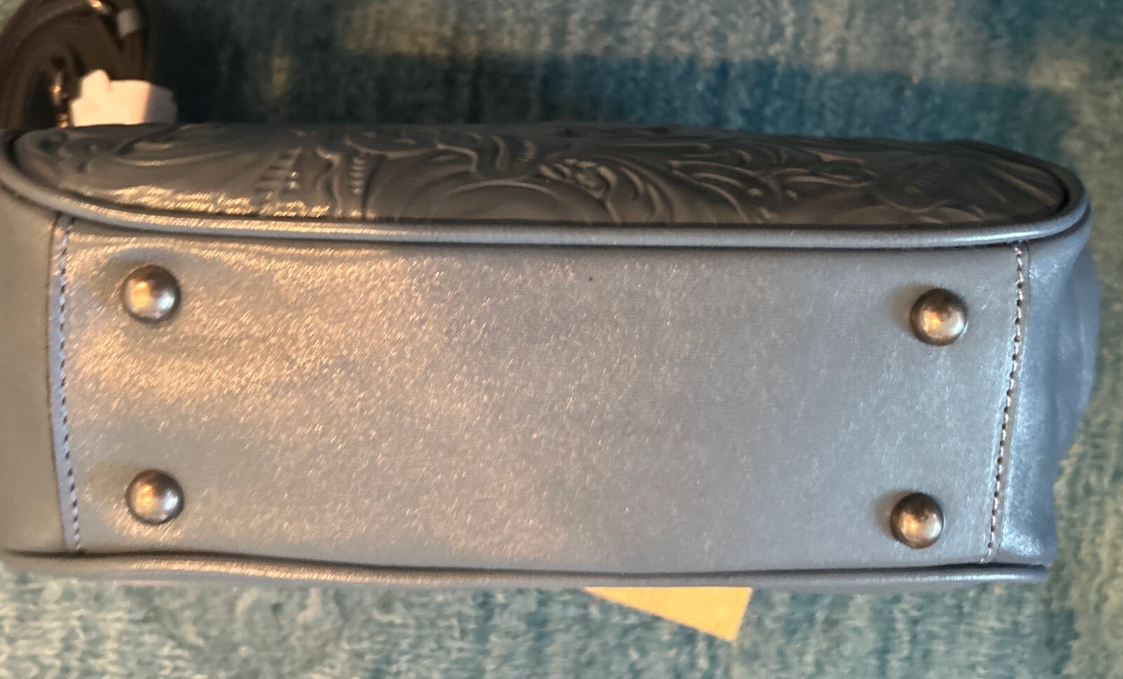 Patricia Nash Gracchi Frame Leather Satchel Crossbody Bag Mirage Blue Strap NWT