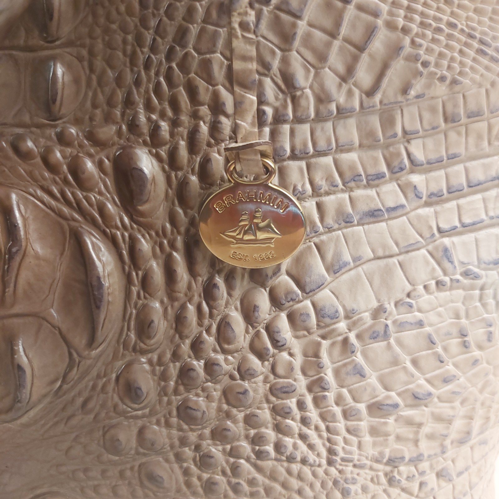 Brahmin Large Embossed Leather Duxbury Satchel Bag Melbourne Collection in Beige