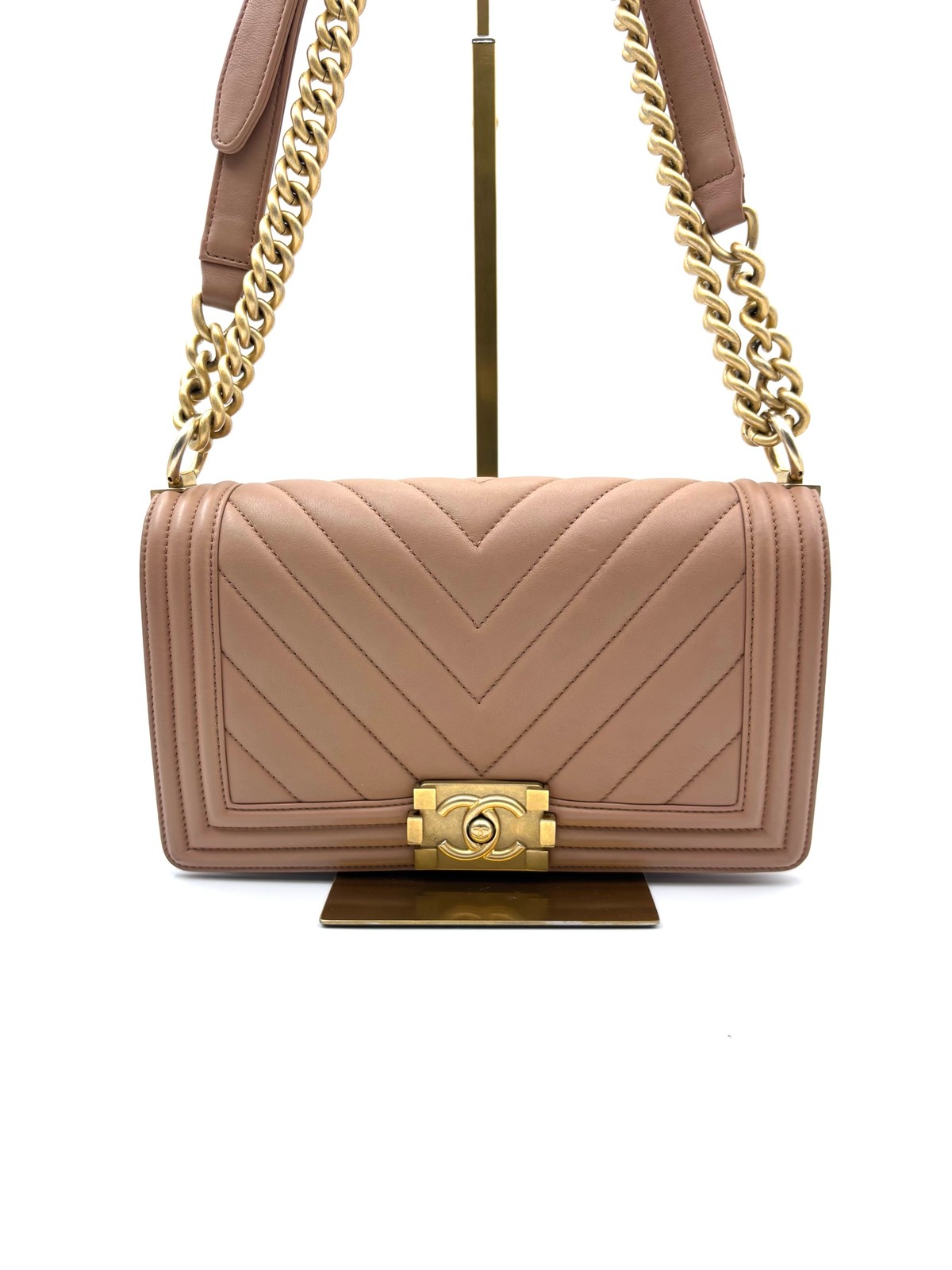 Chanel Le Boy Medium Dusty Pink Calfskin Leather Shoulder Crossbody Bag Duty Pai